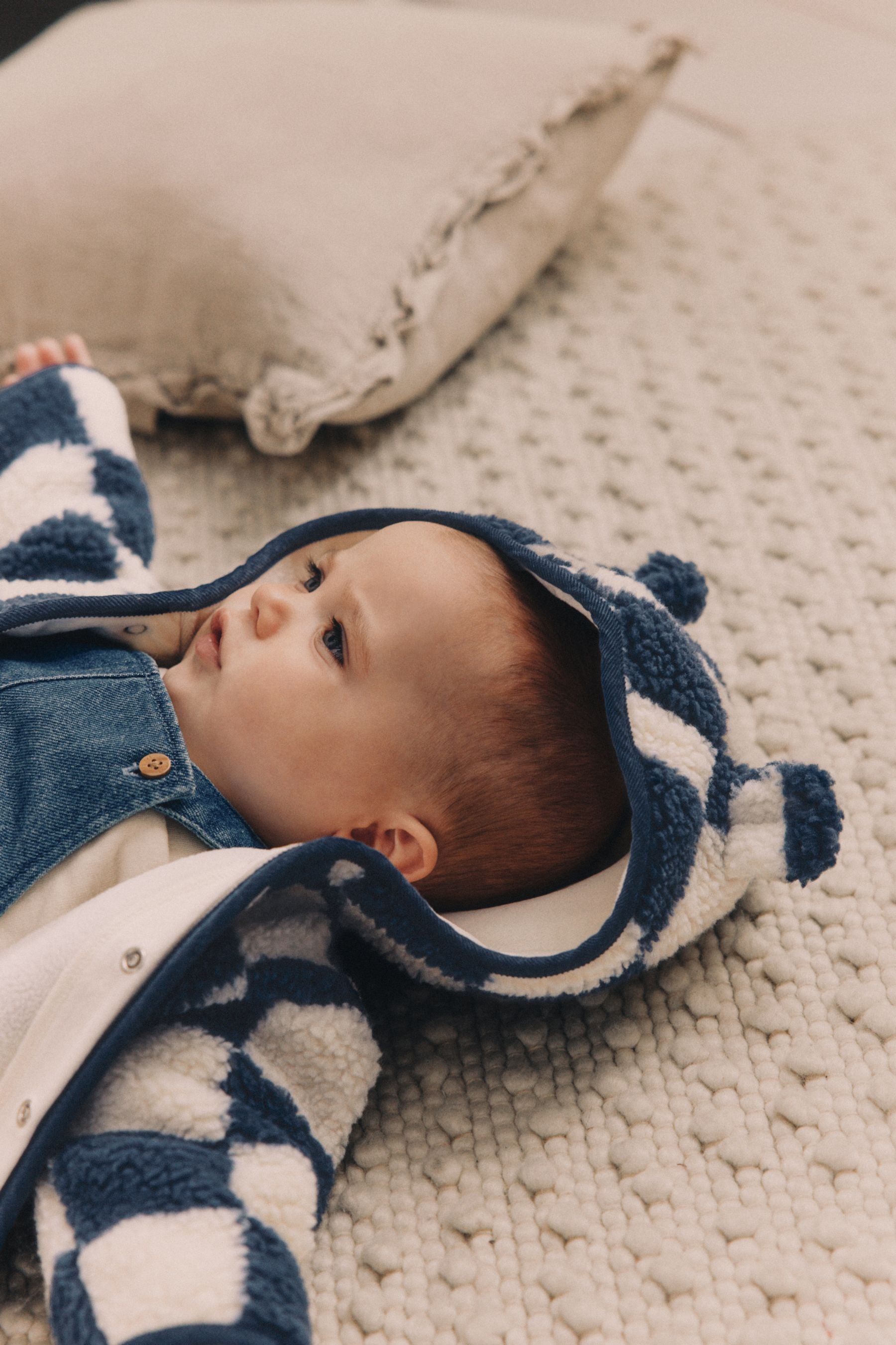 Navy Checkerboard Baby Borg Fleece Jacket (0mths-2yrs)