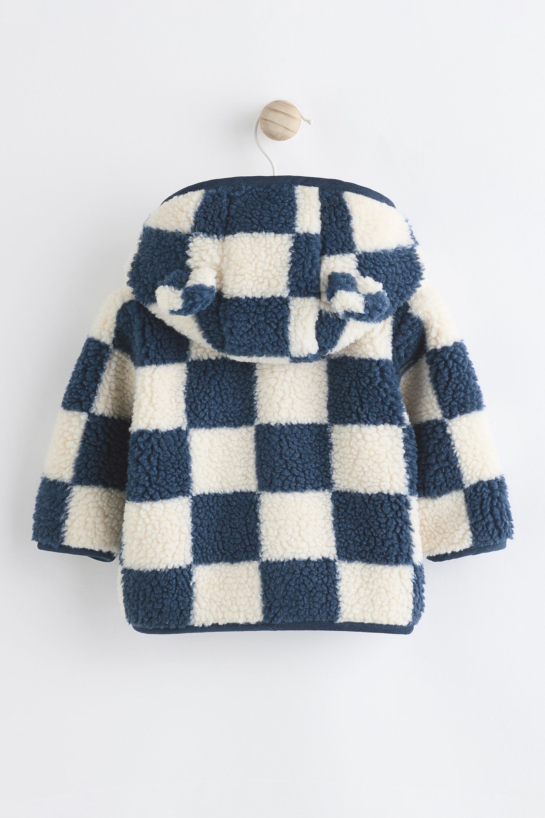 Navy Blue Checkerboard Baby Borg Hooded Fleece Jacket (0mths-2yrs)