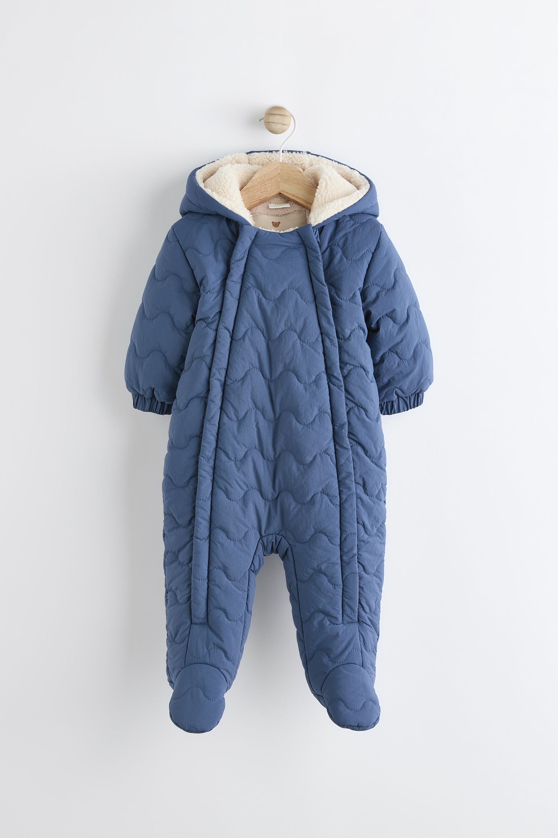 Navy Blue Baby Quilted Fleece Lined All In One Pramsuit (0-18mths)