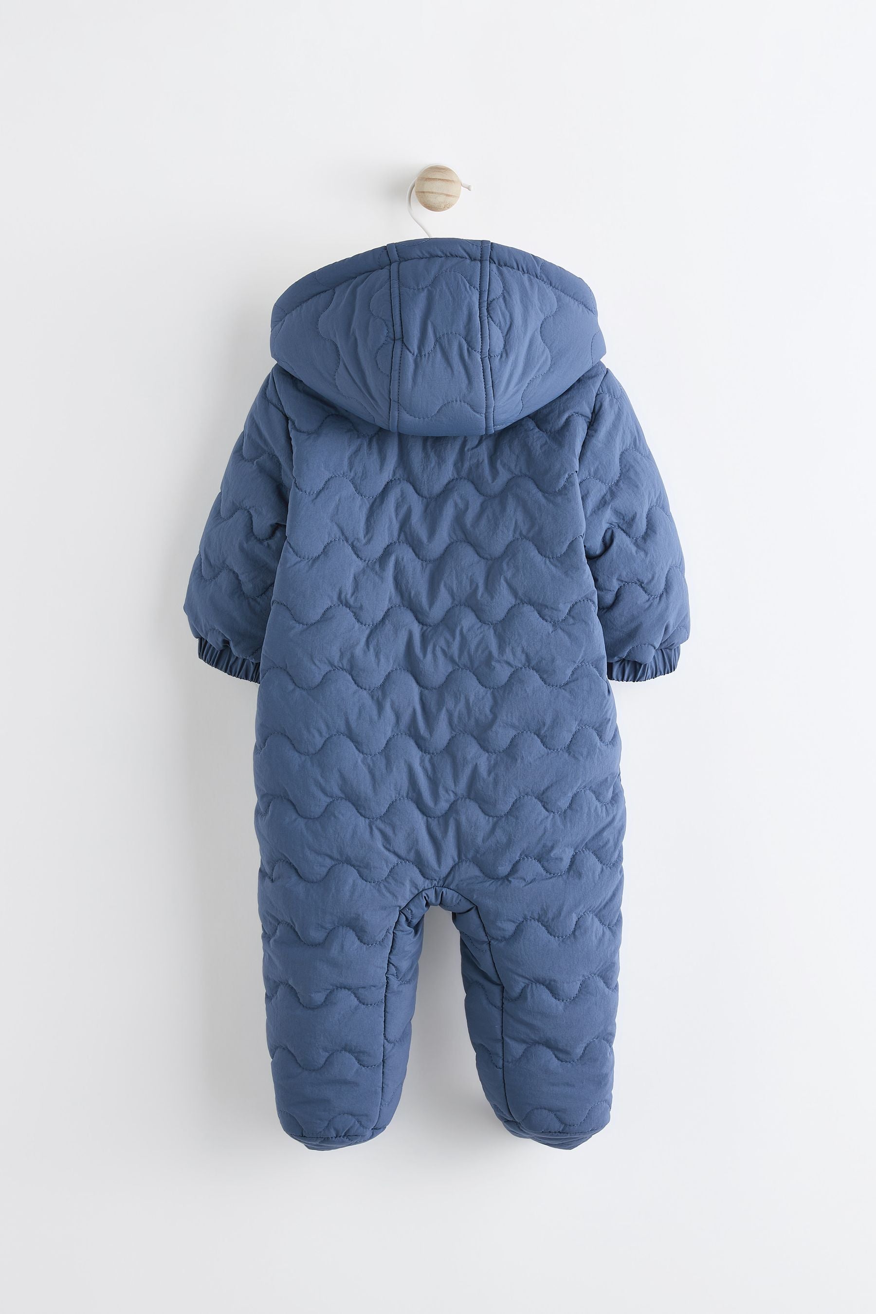 Navy Blue Baby Quilted Fleece Lined All In One Pramsuit (0-18mths)