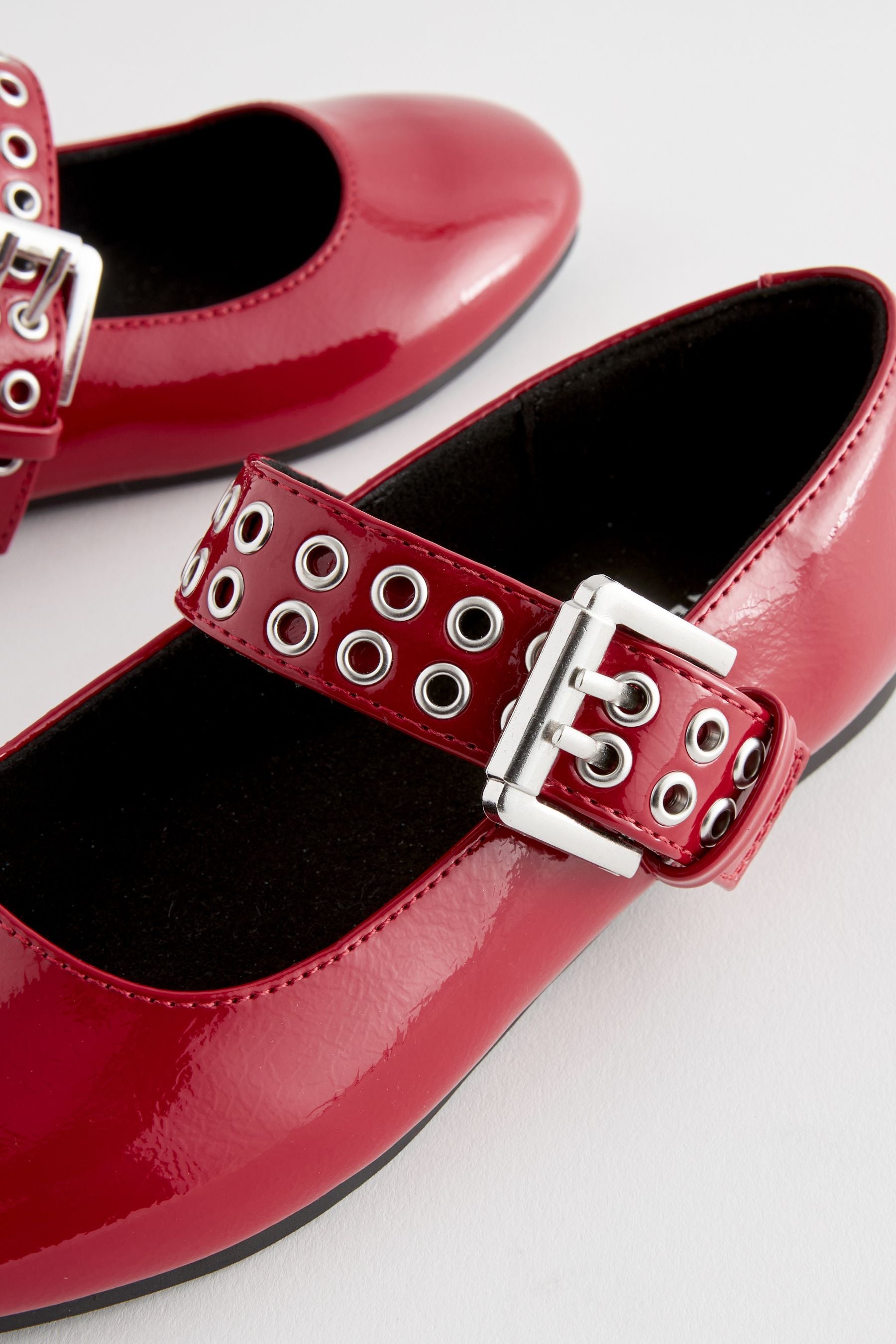 Red Stud Strap Mary Jane Shoes