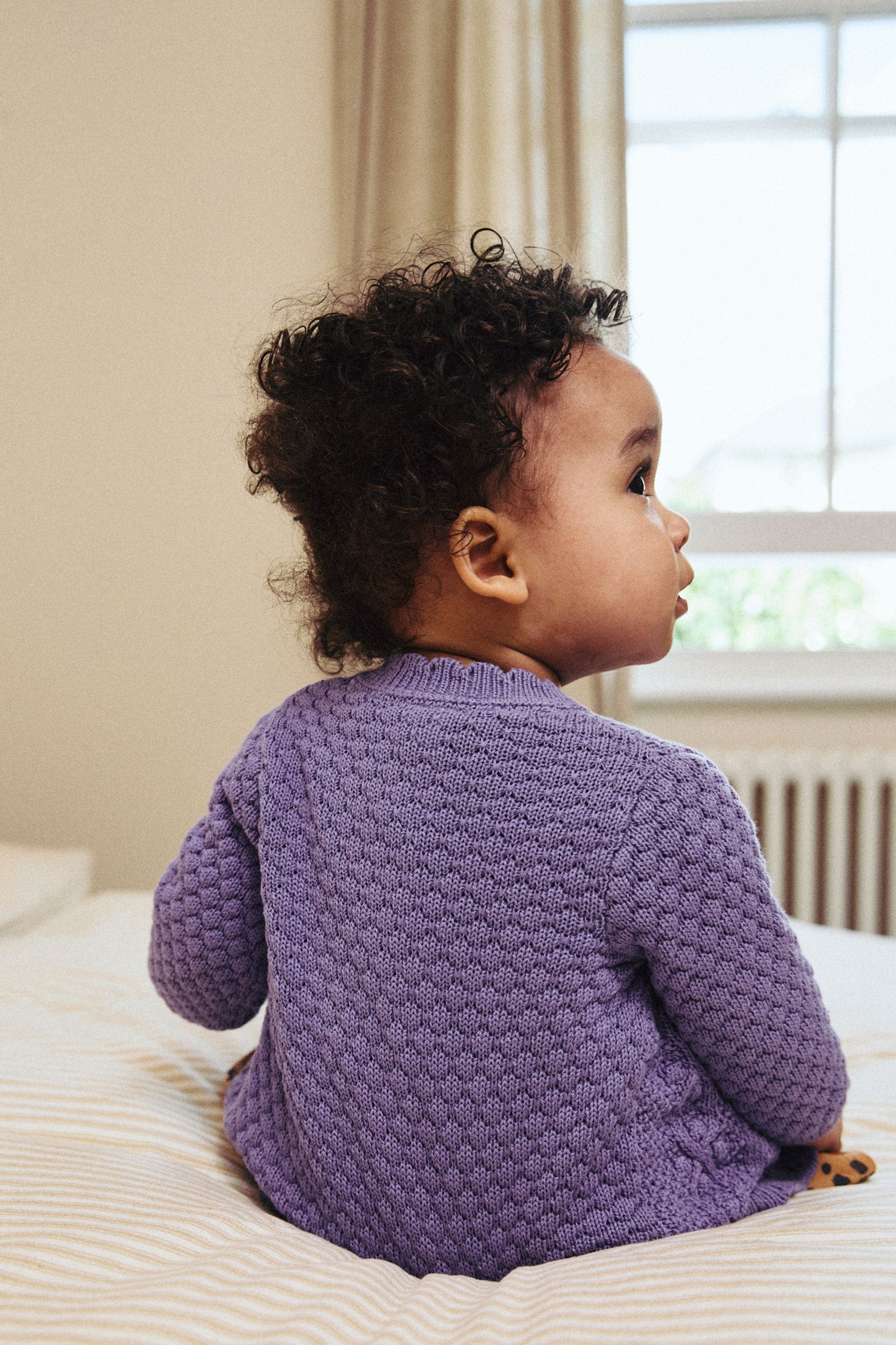 Purple Baby Knitted Bobble 100% Cotton Cardigan (0mths-2yrs)