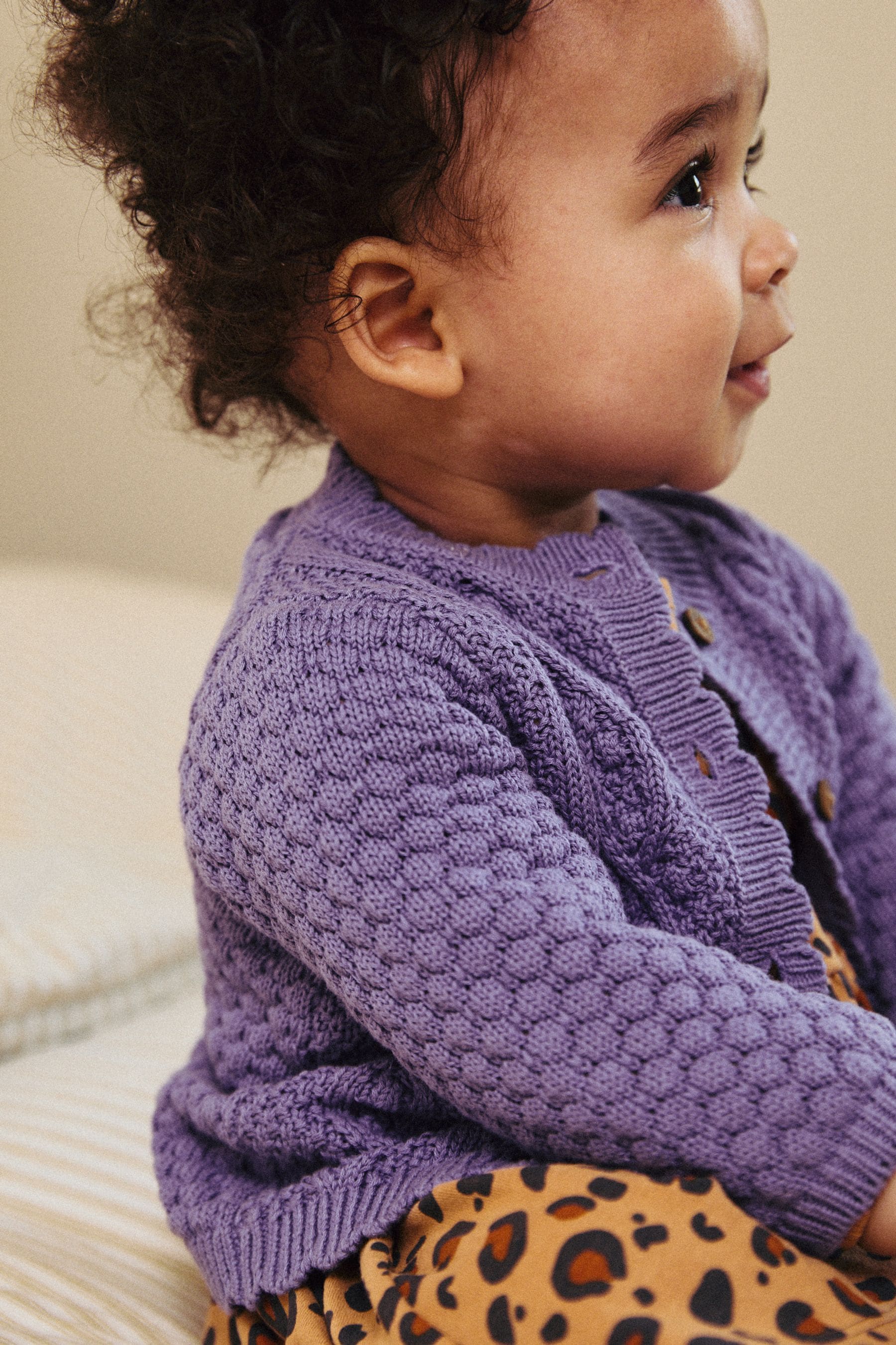 Purple Baby Knitted Bobble 100% Cotton Cardigan (0mths-2yrs)