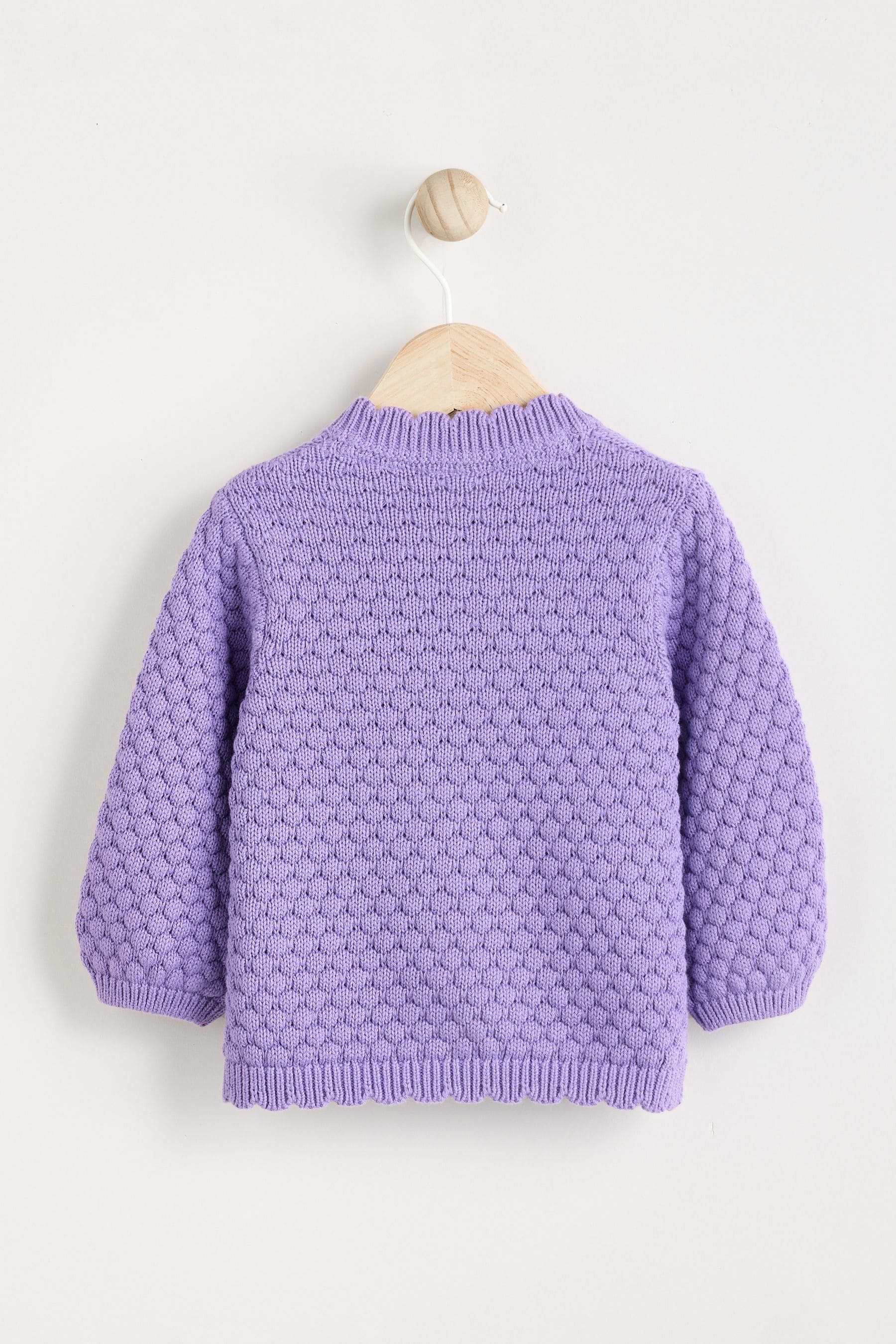 Purple Baby Knitted Bobble 100% Cotton Cardigan (0mths-2yrs)