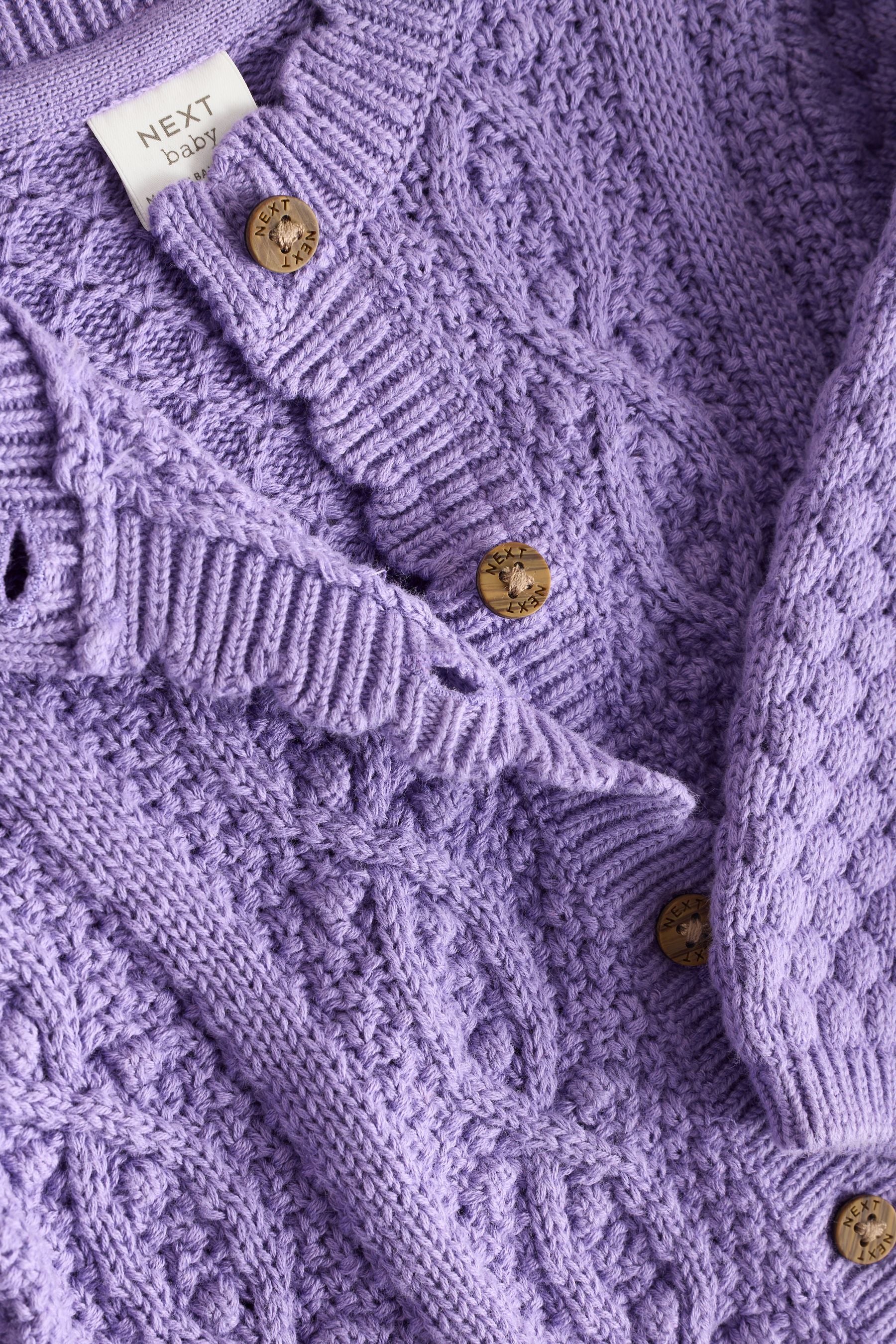 Purple Baby Knitted Bobble 100% Cotton Cardigan (0mths-2yrs)