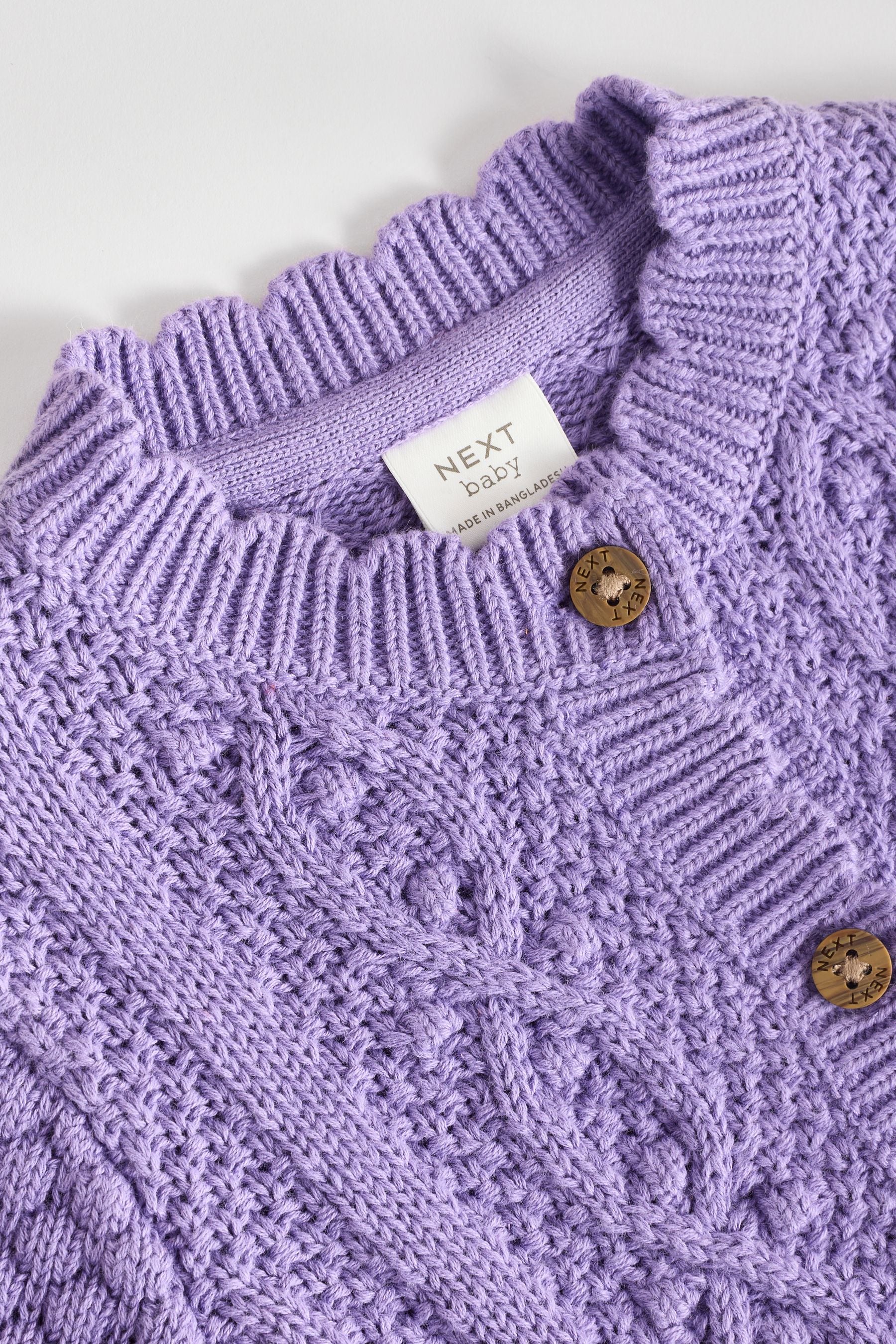 Purple Baby Knitted Bobble 100% Cotton Cardigan (0mths-2yrs)