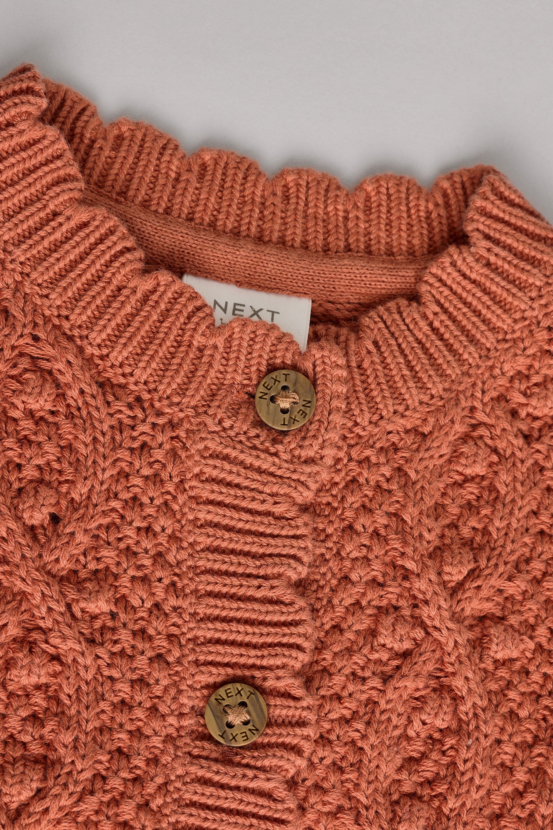 Rust Brown Baby Knitted Bobble 100% Cotton Cardigan (0mths-2yrs)