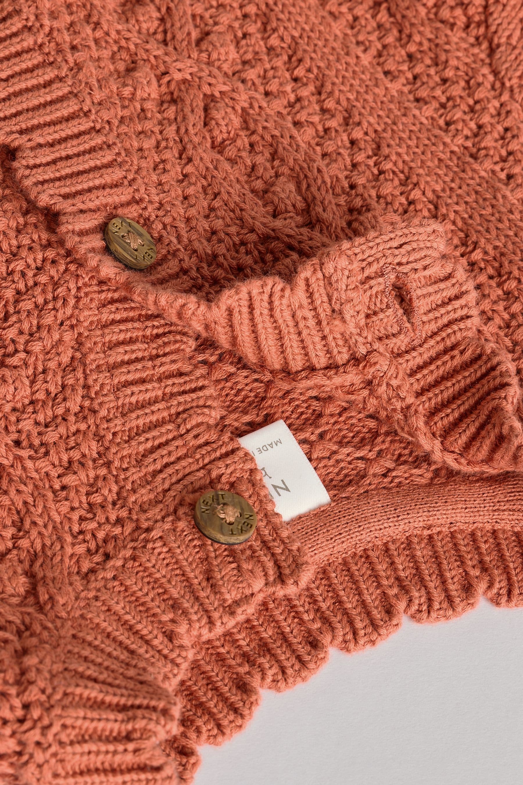 Rust Brown Baby Knitted Bobble 100% Cotton Cardigan (0mths-2yrs)