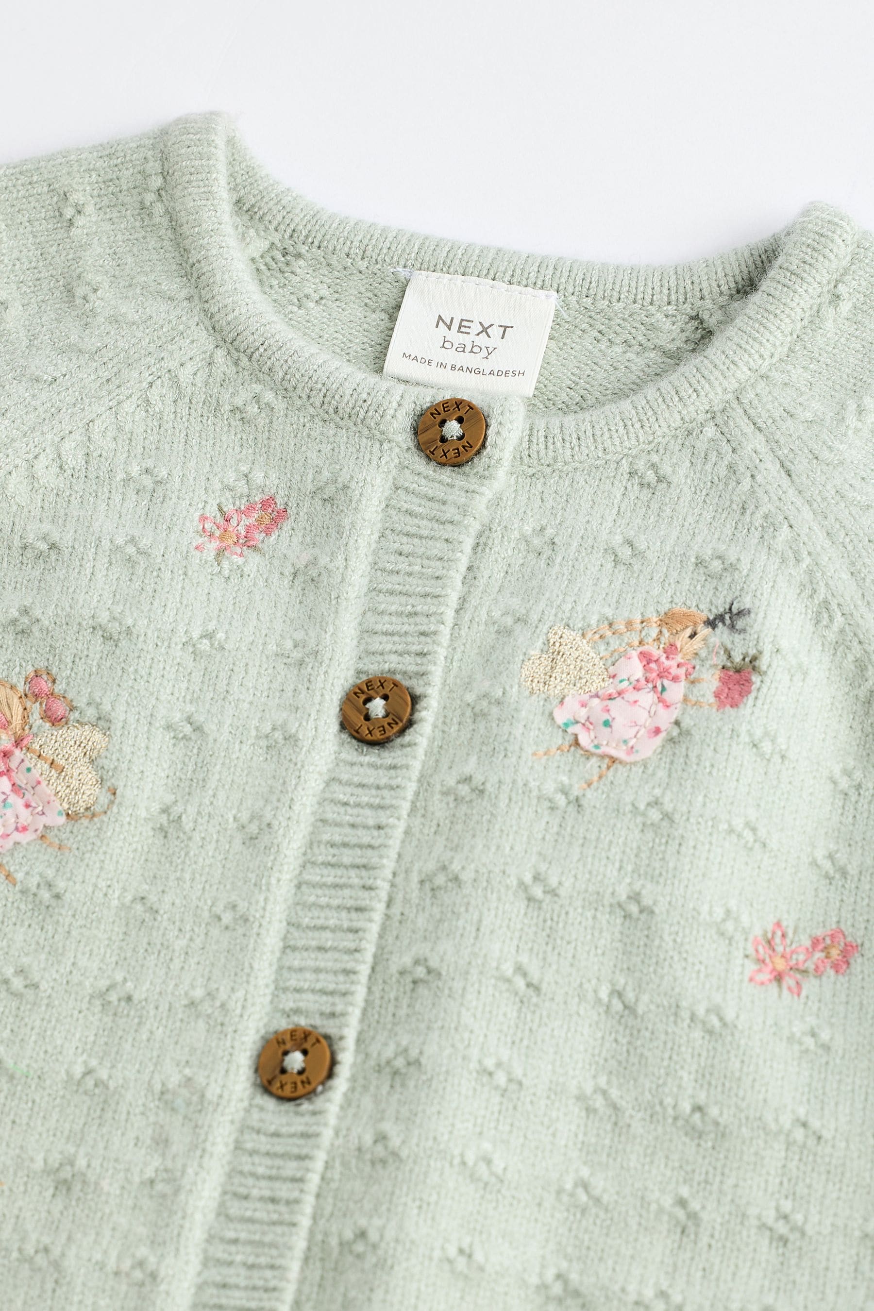 Sage Green Fairy Embroidered Baby Knitted Cardigan (0mths-3yrs)