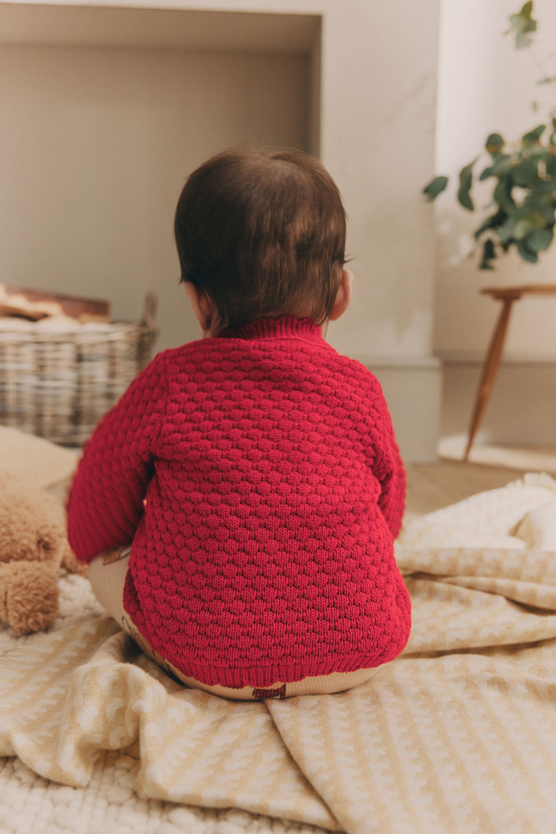 Red Baby Knitted Bobble 100% Cotton Cardigan (0mths-2yrs)