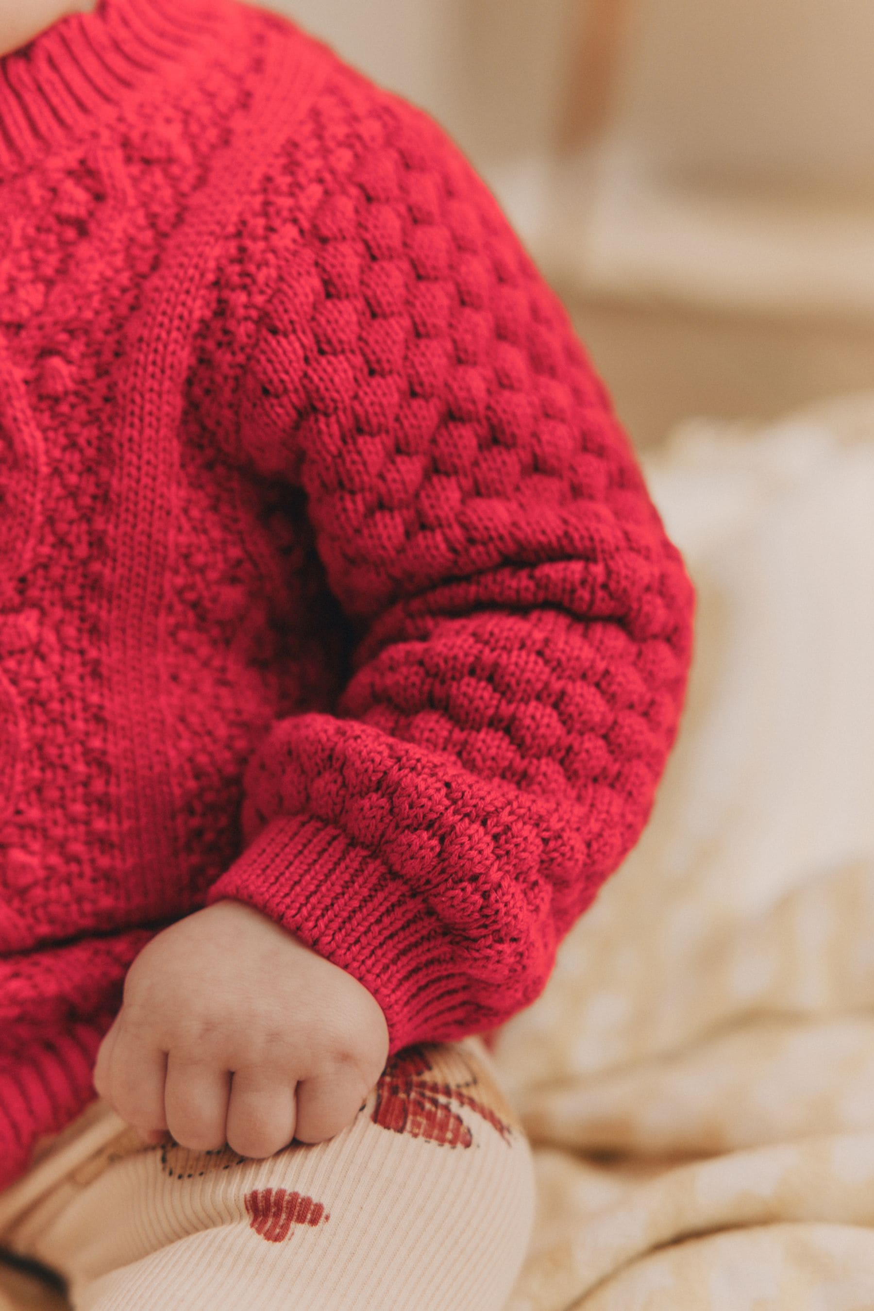 Red Baby Knitted Bobble 100% Cotton Cardigan (0mths-2yrs)