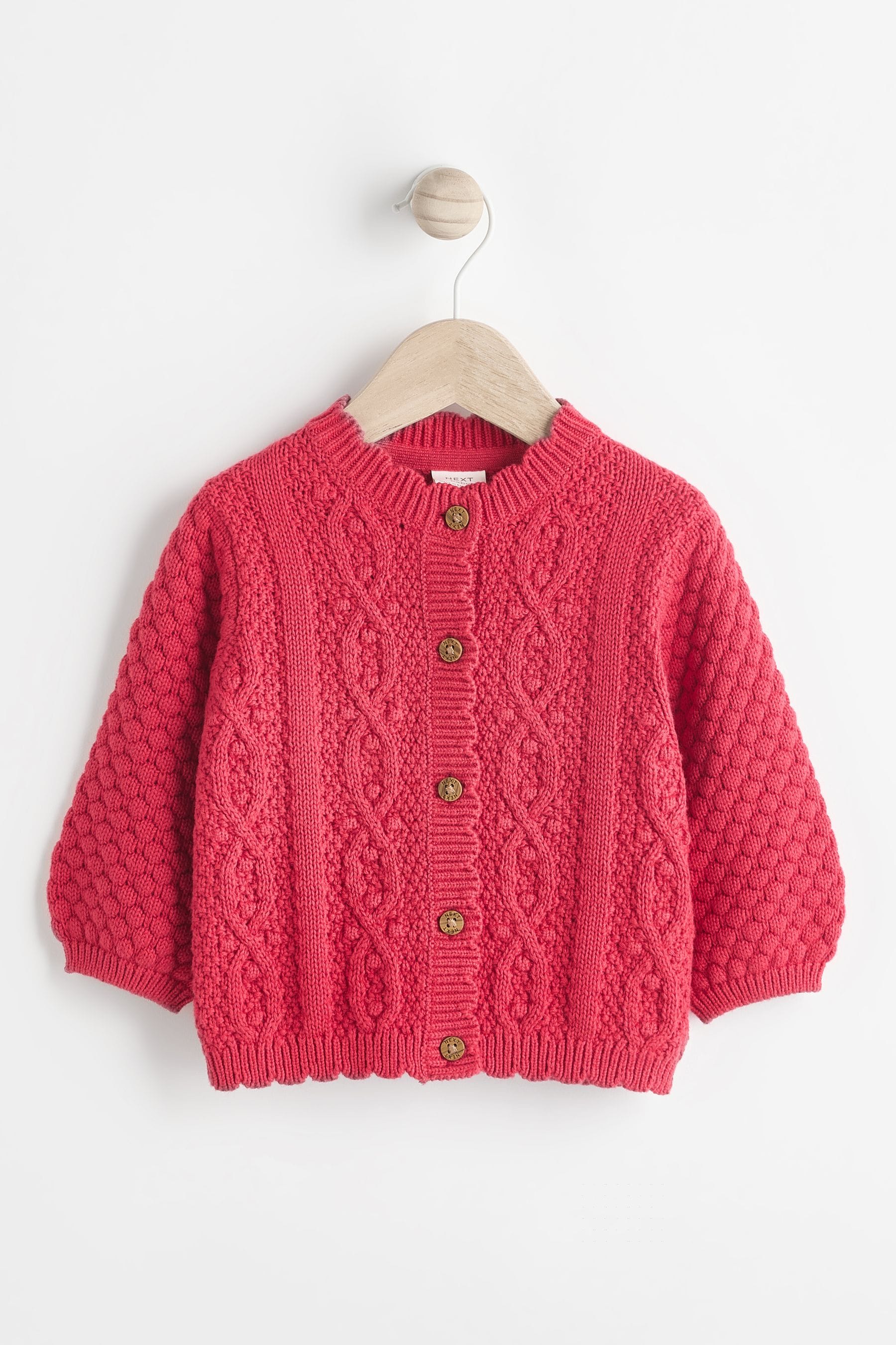 Red Baby Knitted Bobble 100% Cotton Cardigan (0mths-2yrs)