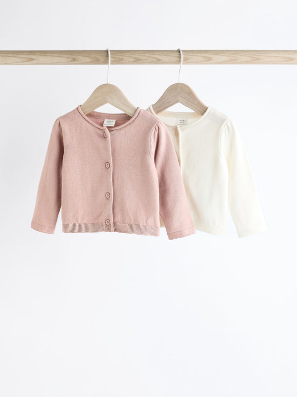 Pink/White 100% Cotton Cardigans 2 Pack (0mths-3yrs)