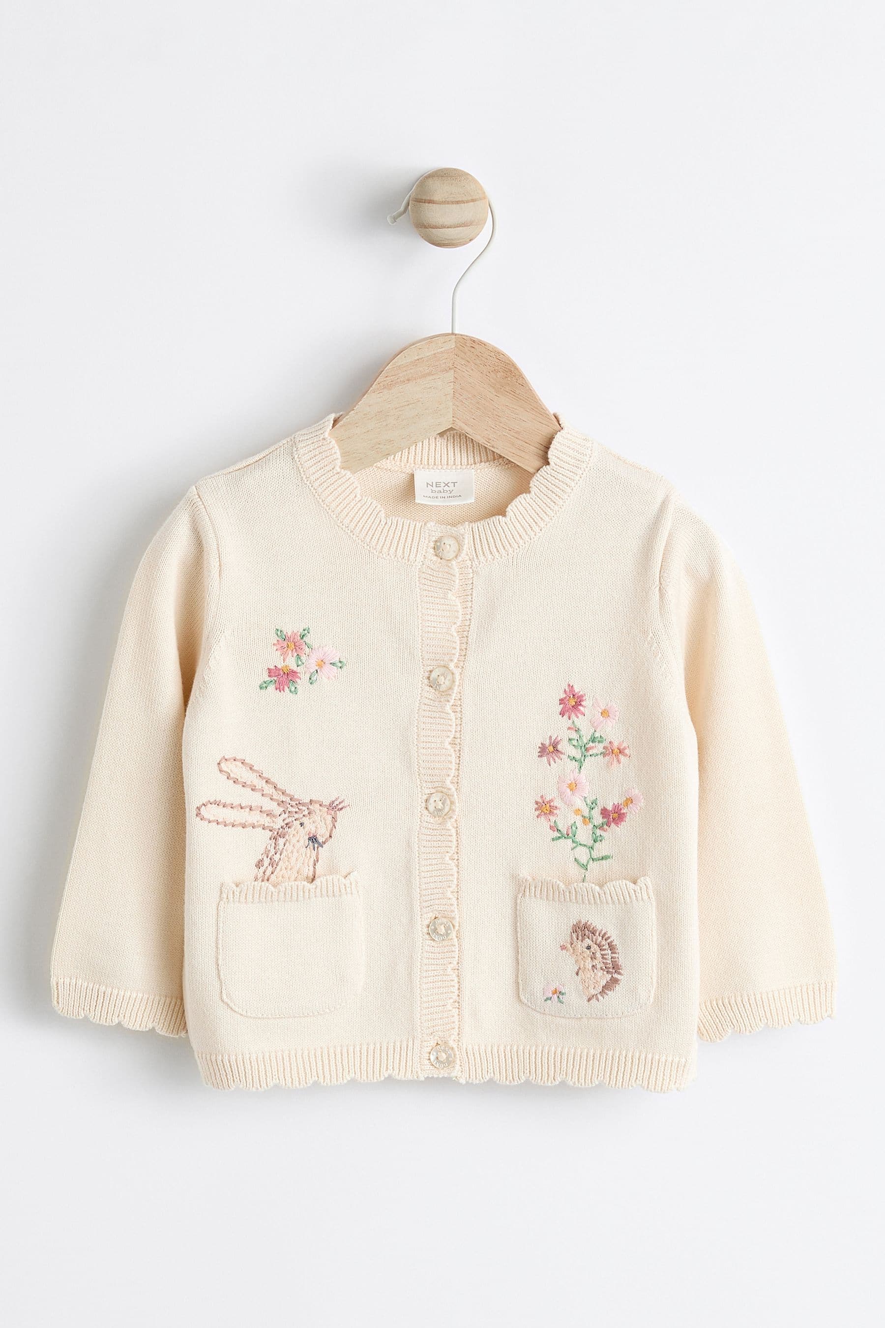 Cream/White Bunny Embroidered Baby Knitted Cardigan (0mths-3yrs)