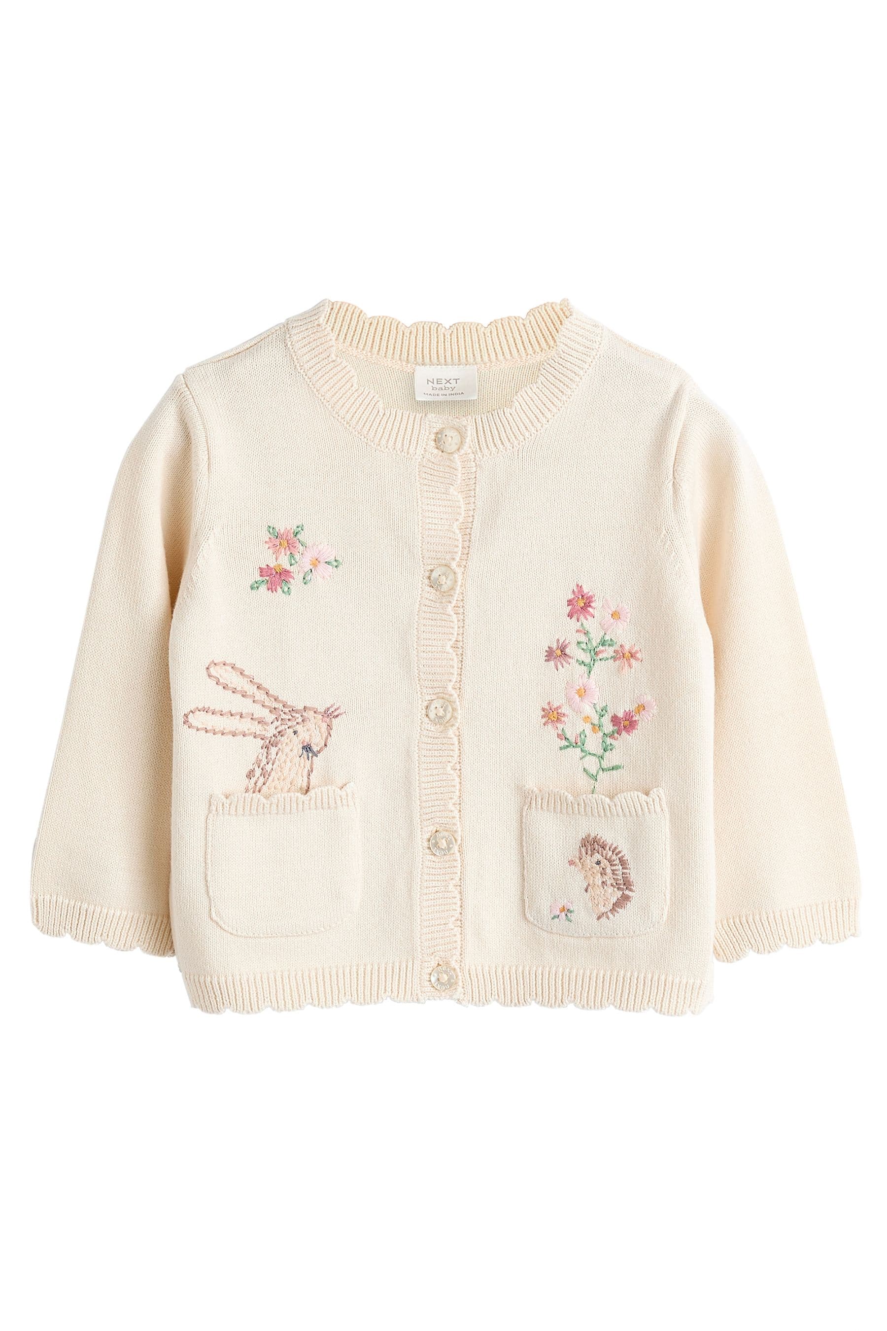 Cream/White Bunny Embroidered Baby Knitted Cardigan (0mths-3yrs)