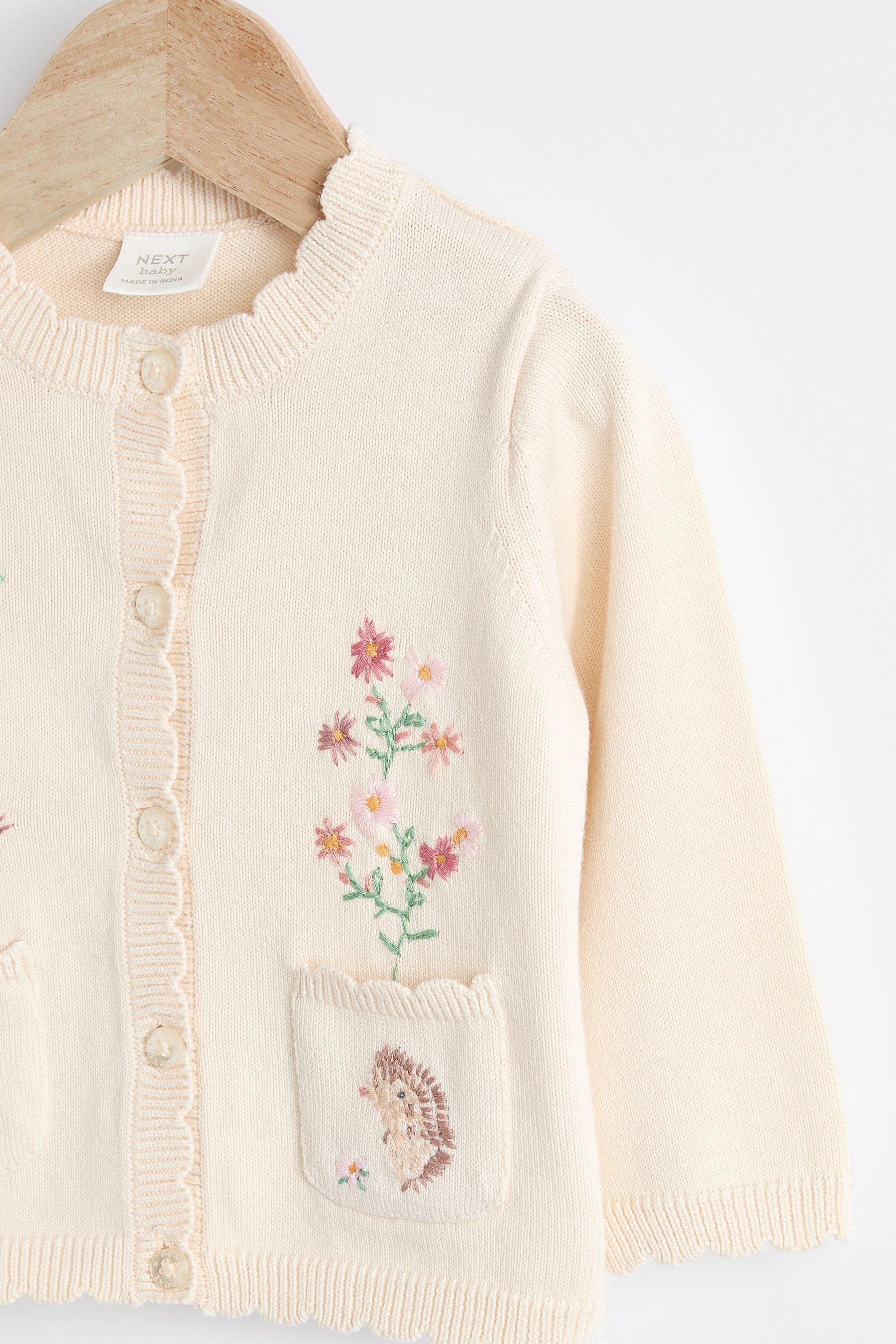 Cream/White Bunny Embroidered Baby Knitted Cardigan (0mths-3yrs)