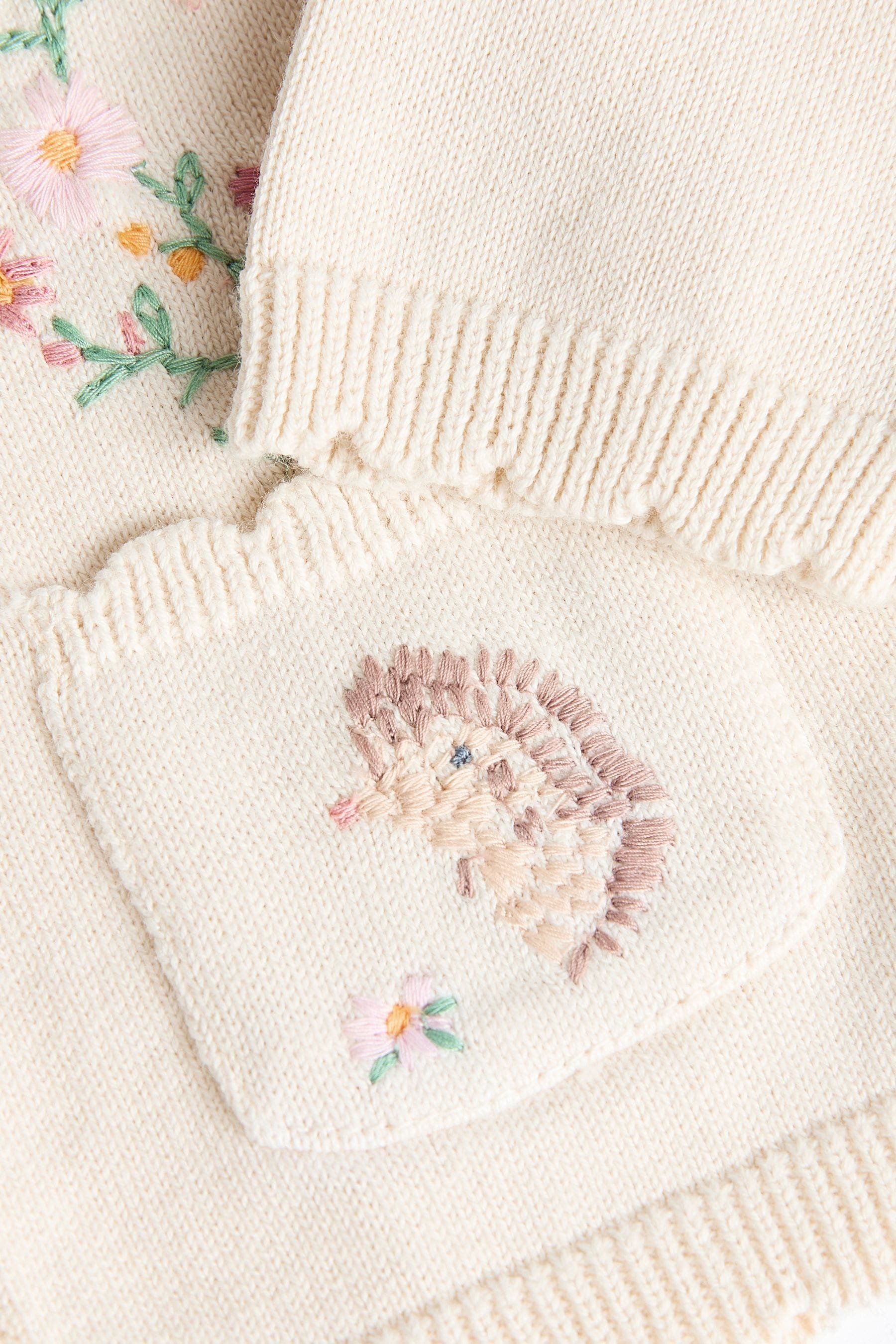 Cream/White Bunny Embroidered Baby Knitted Cardigan (0mths-3yrs)