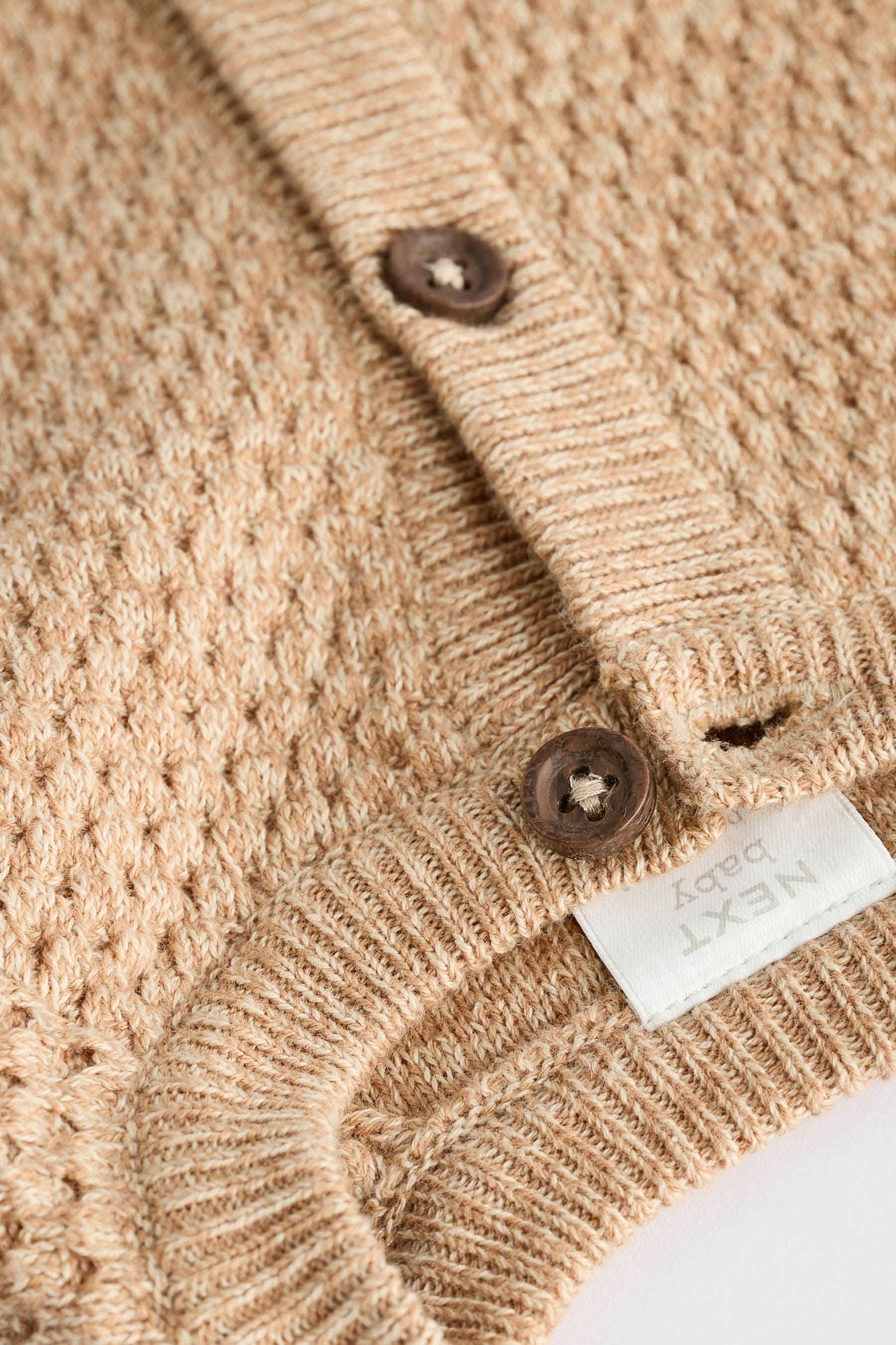 Tan Brown Back Slogan Embroidered Baby Knitted Cardigan (0mths-2yrs)