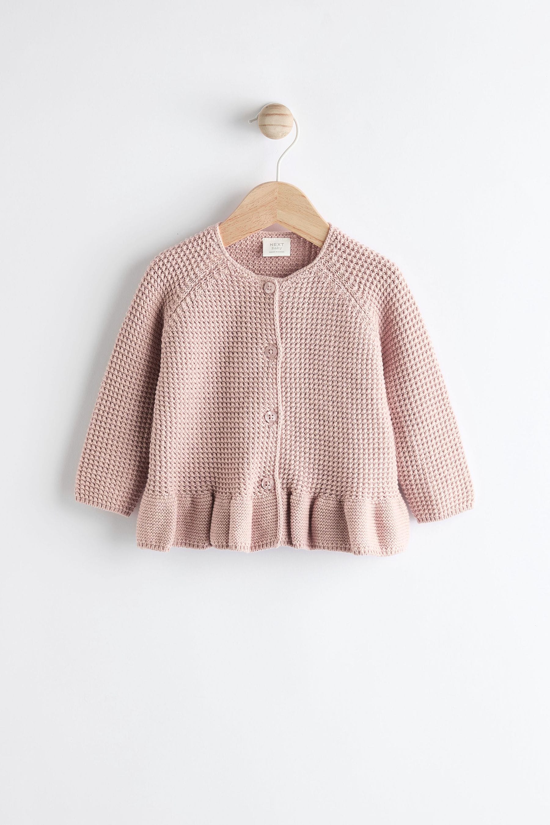 Pink Baby Frill Hem 100% Cotton Knitted Cardigan (0mths-2yrs)