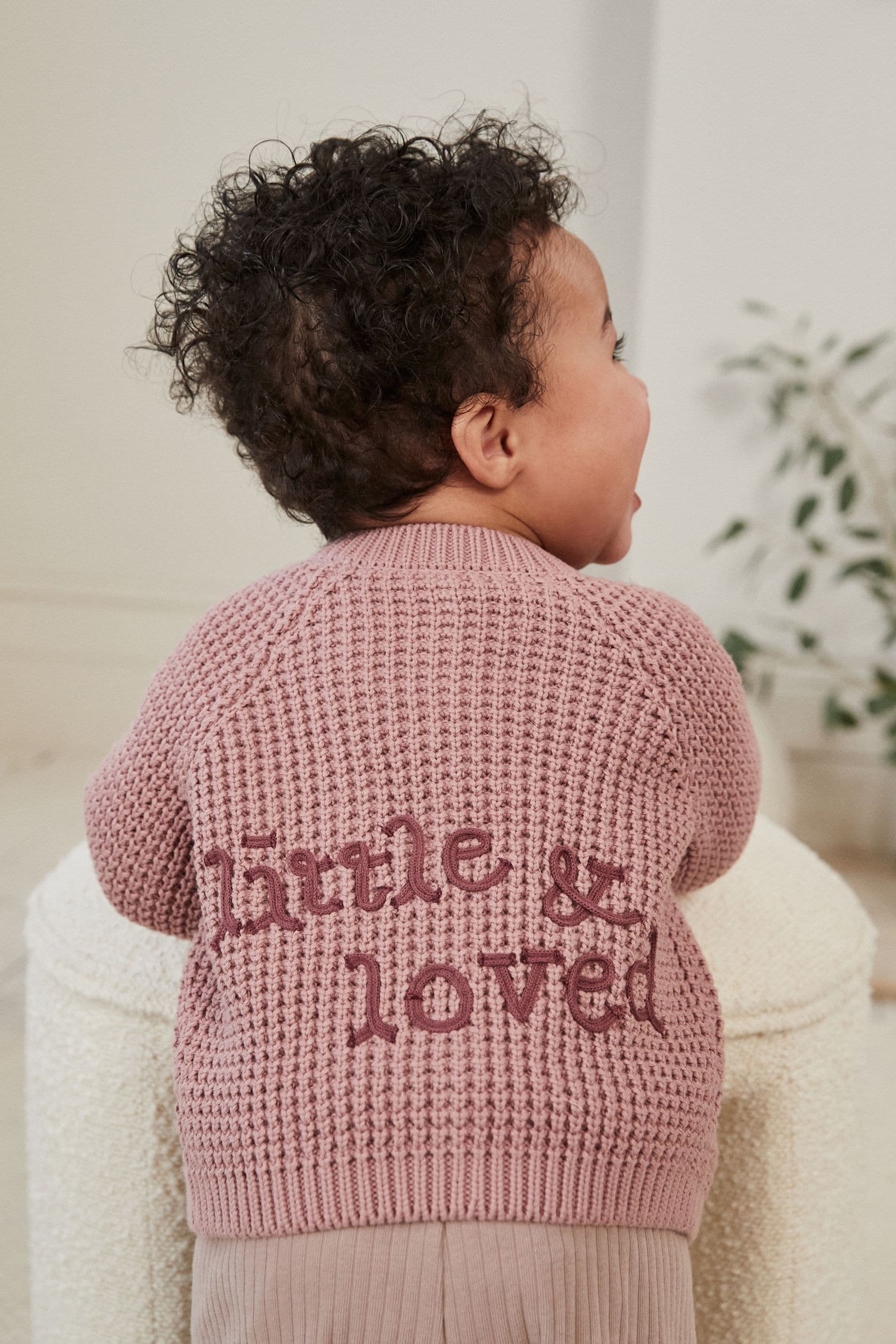 Pink Back Slogan Embroidered Baby Knitted Cardigan (0mths-2yrs)