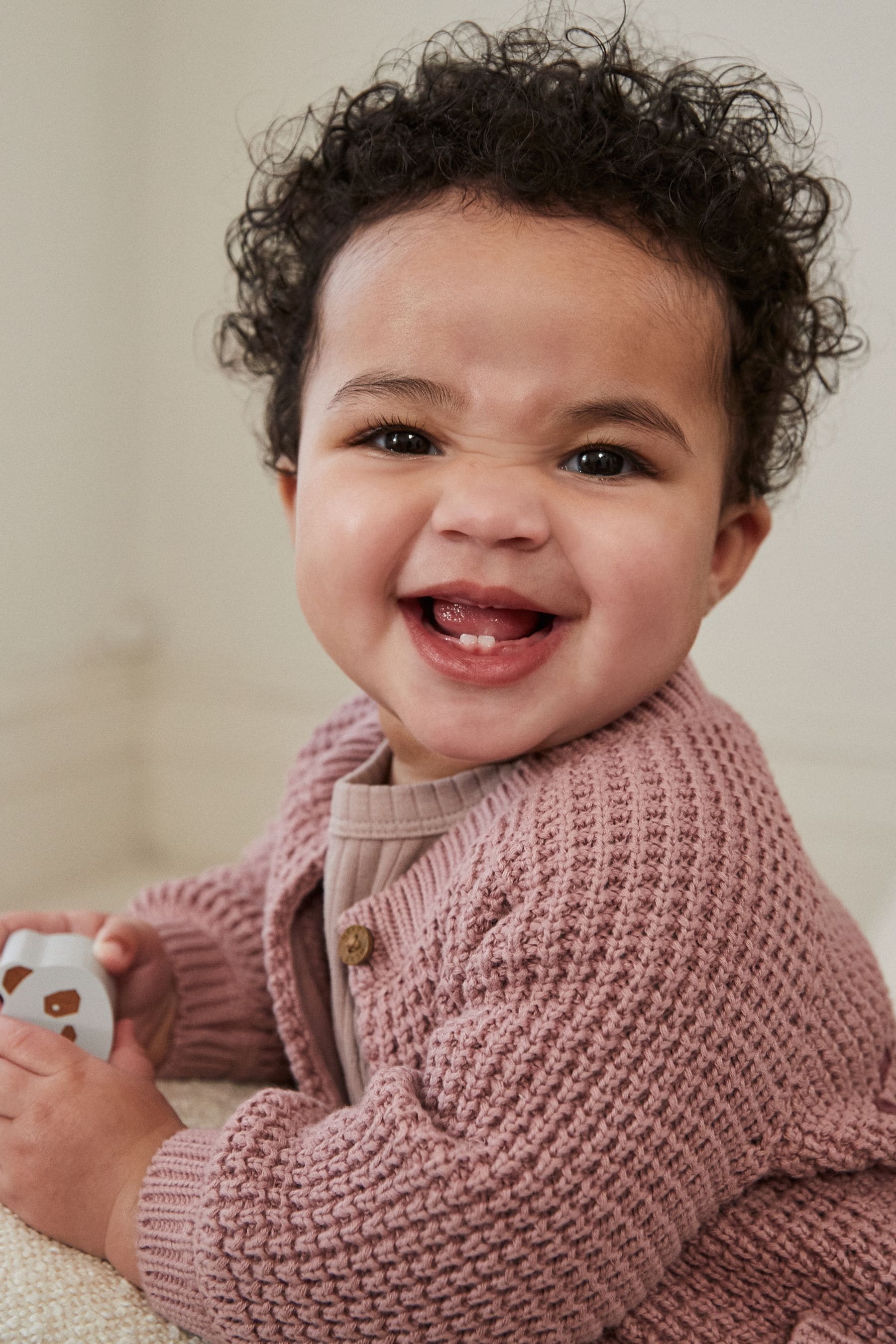 Pink Back Slogan Embroidered Baby Knitted Cardigan (0mths-2yrs)