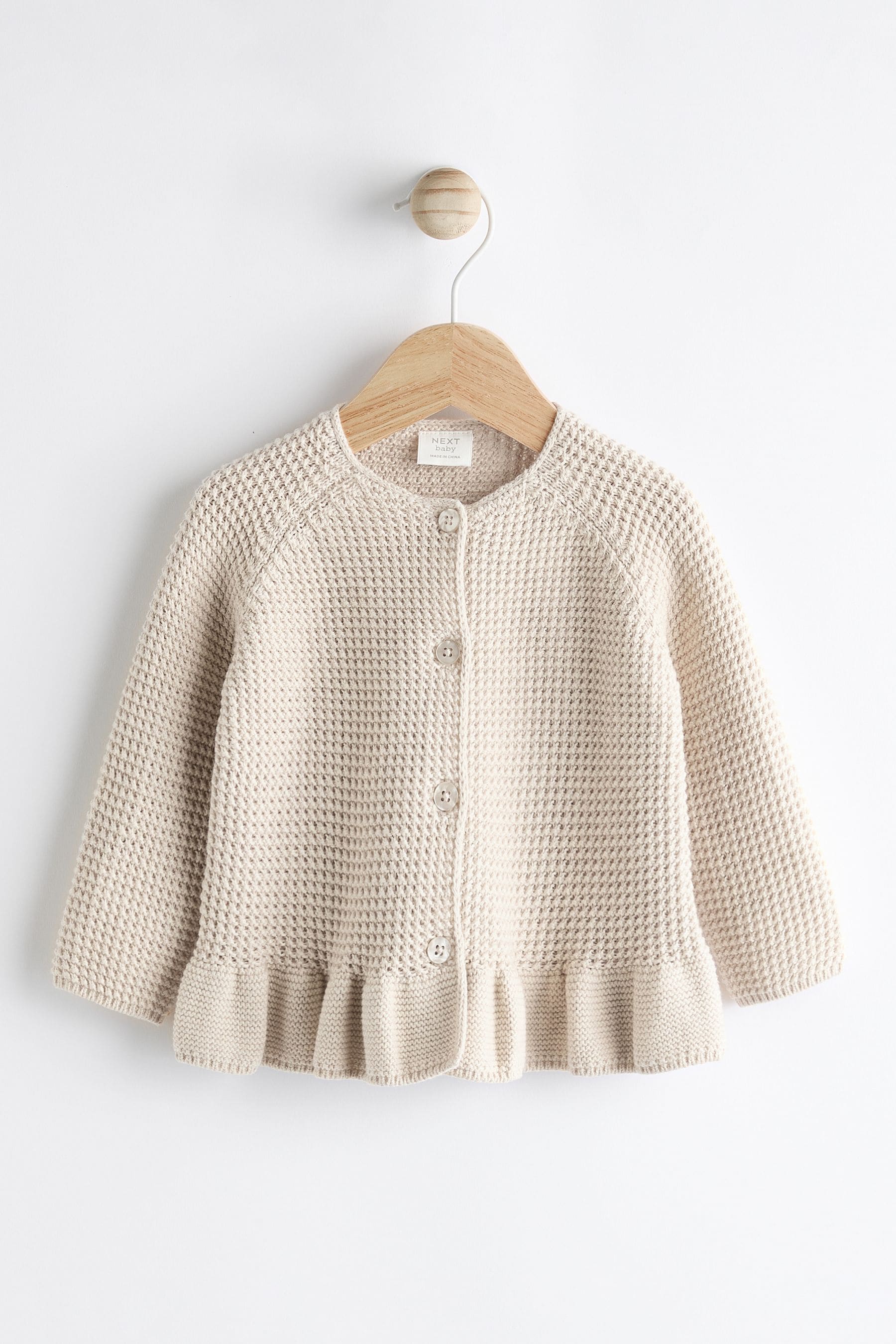 Cream Baby Frill Hem 100% Cotton Knitted Cardigan (0mths-2yrs)