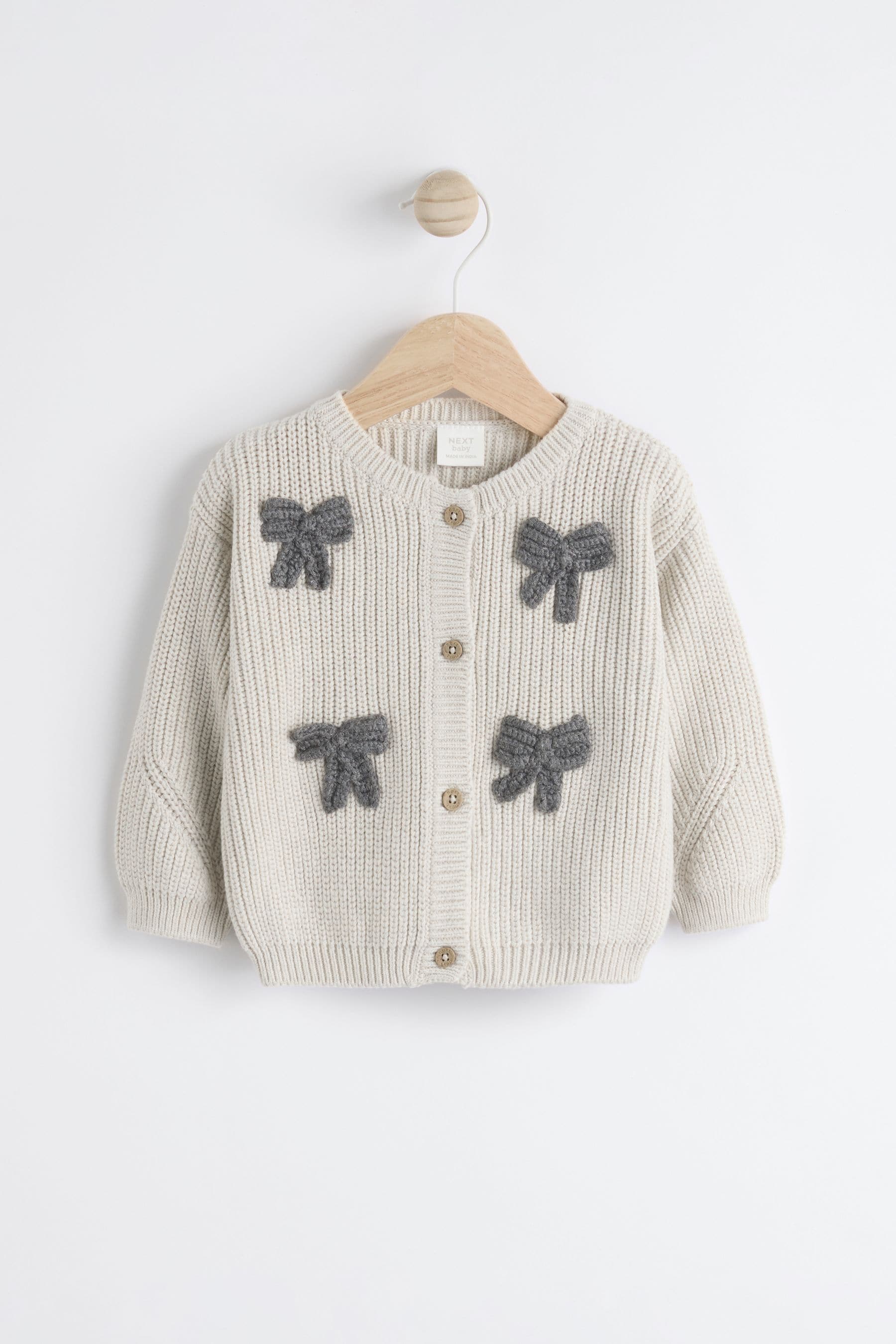 Grey 3D Bows Baby 100% Cotton Knitted Cardigan (0mths-2yrs)