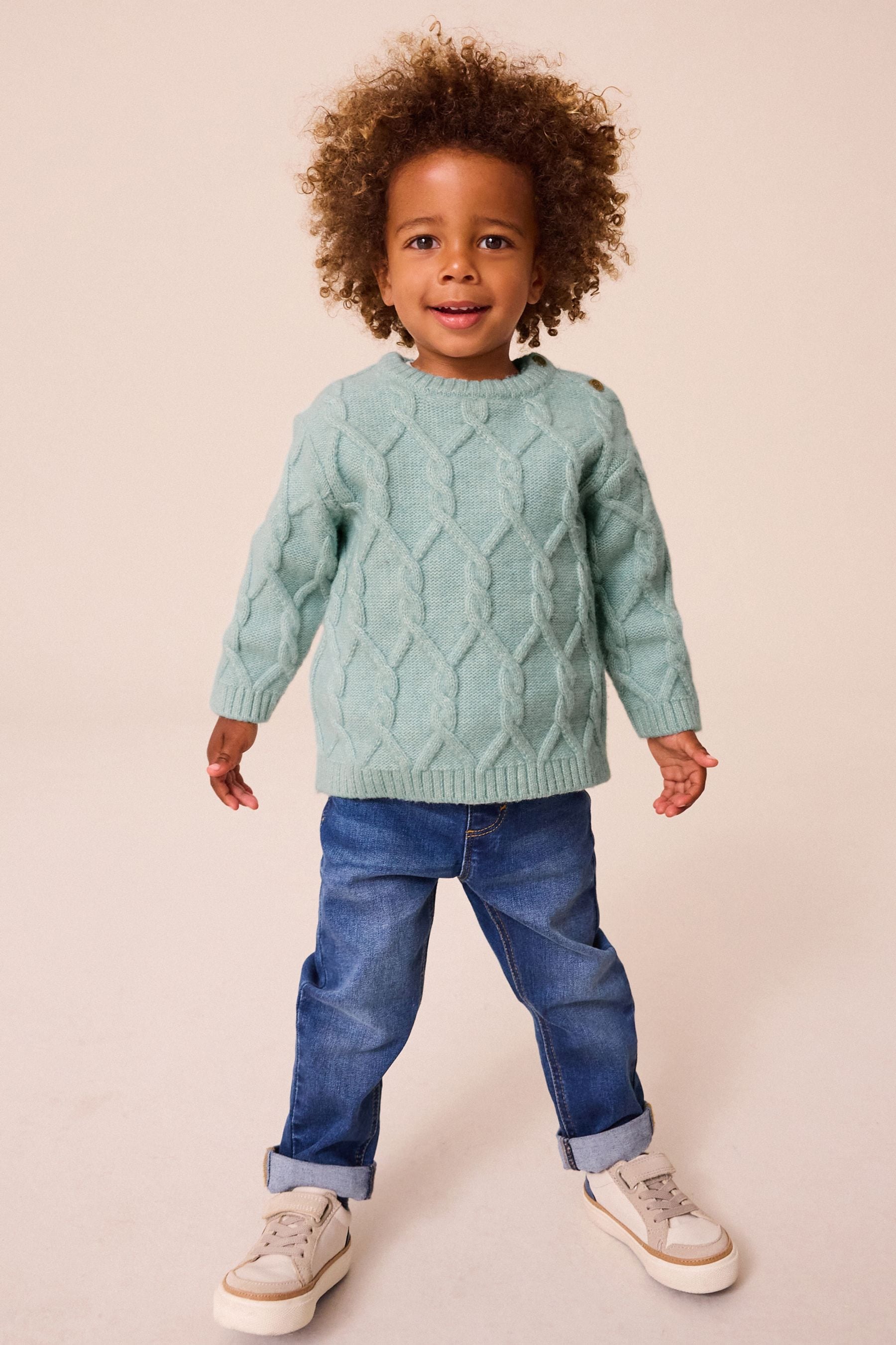 Mineral Green Cable Knit Crew Neck Jumper (3mths-7yrs)