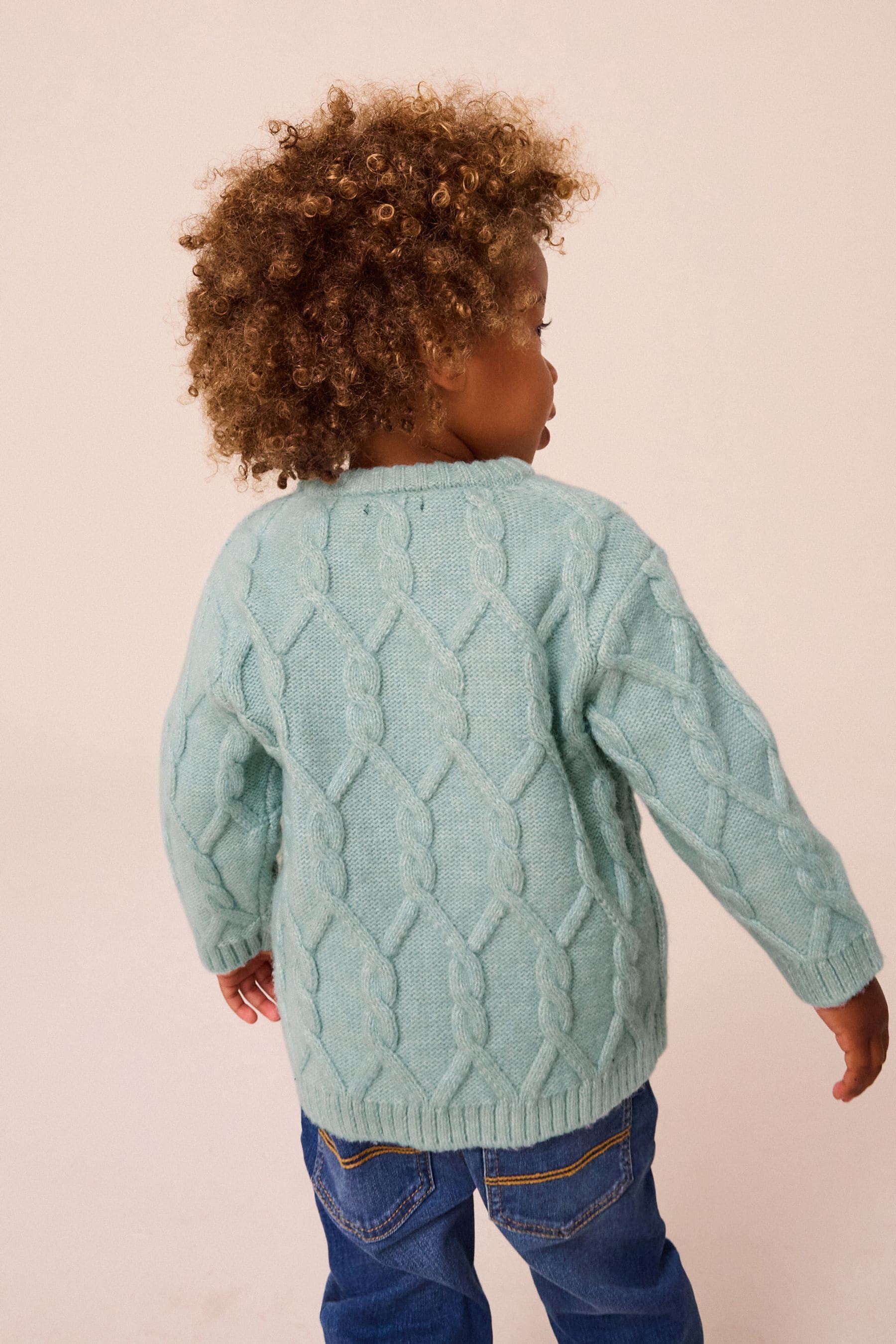 Mineral Green Cable Knit Crew Neck Jumper (3mths-7yrs)