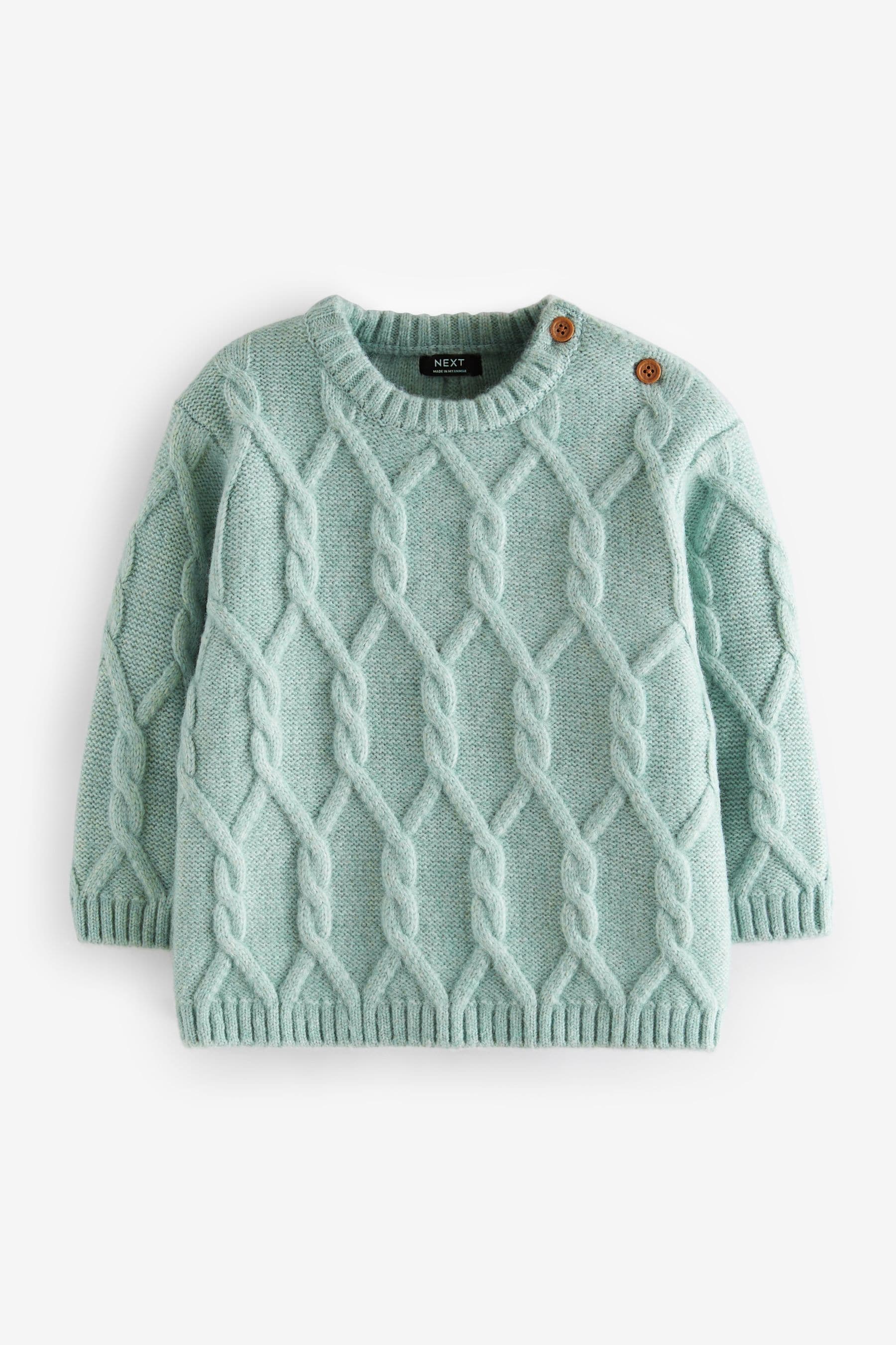 Mineral Green Cable Knit Crew Neck Jumper (3mths-7yrs)