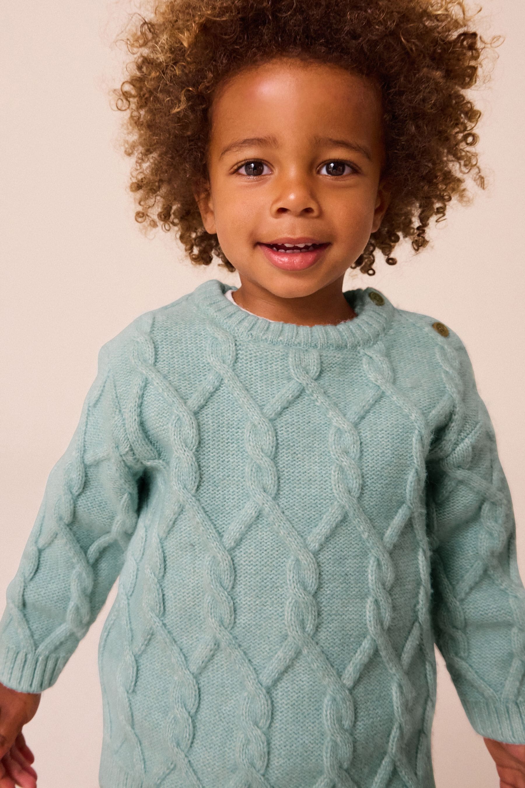 Mineral Green Cable Knit Crew Neck Jumper (3mths-7yrs)