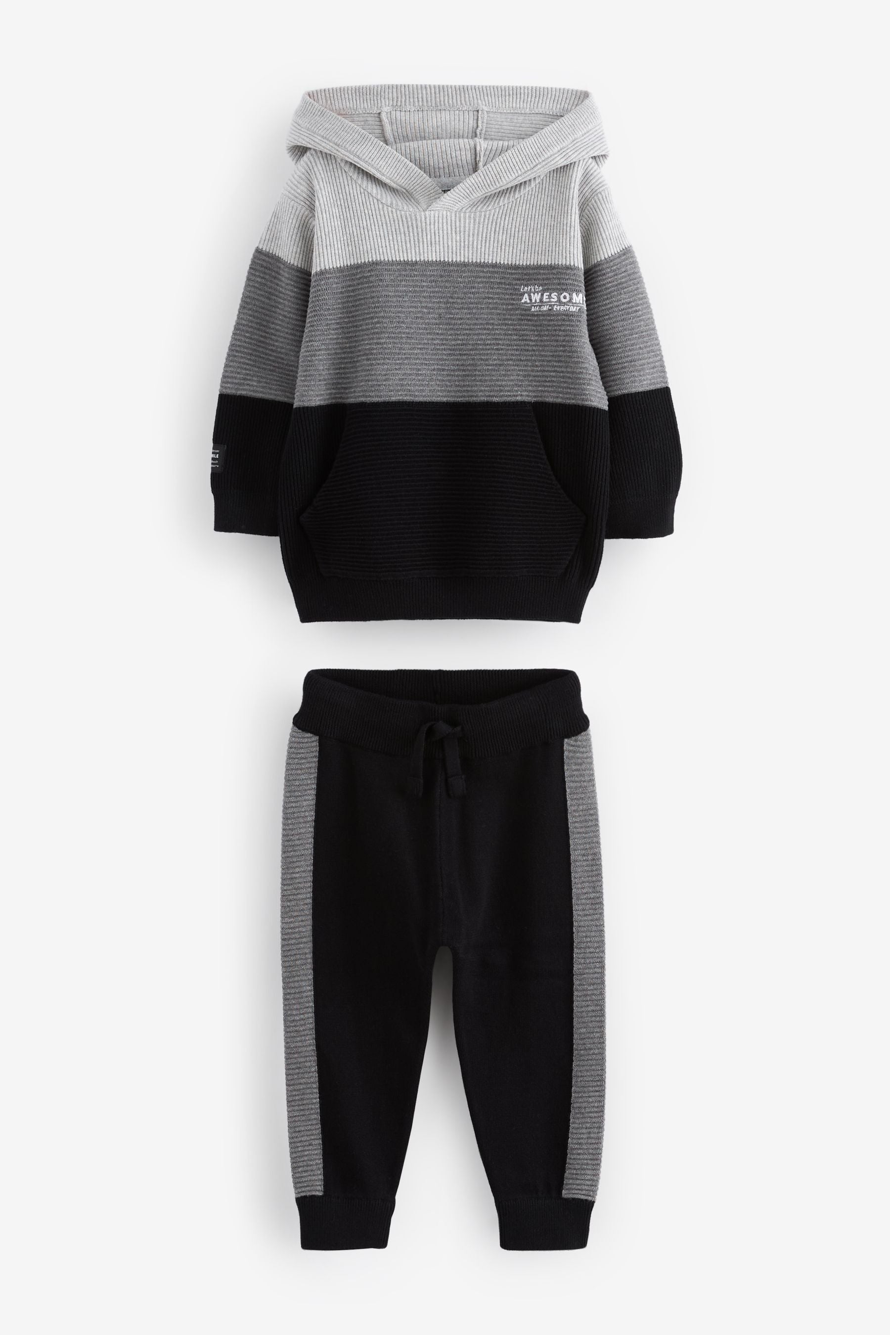 Black/Grey Knitted Textured Hoodie and Joggers Set (3mths-7yrs)