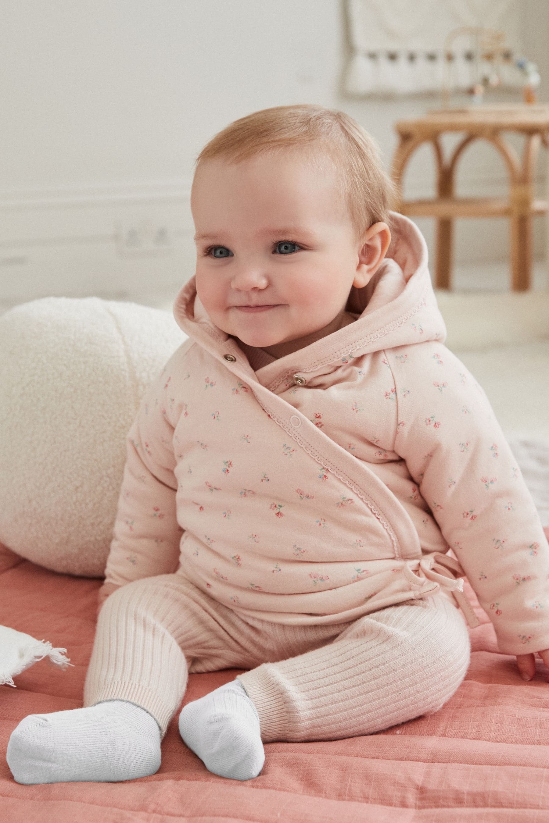 Pink Hooded Cosy Jersey Wadded Baby Wrap Jacket (0-18mths)