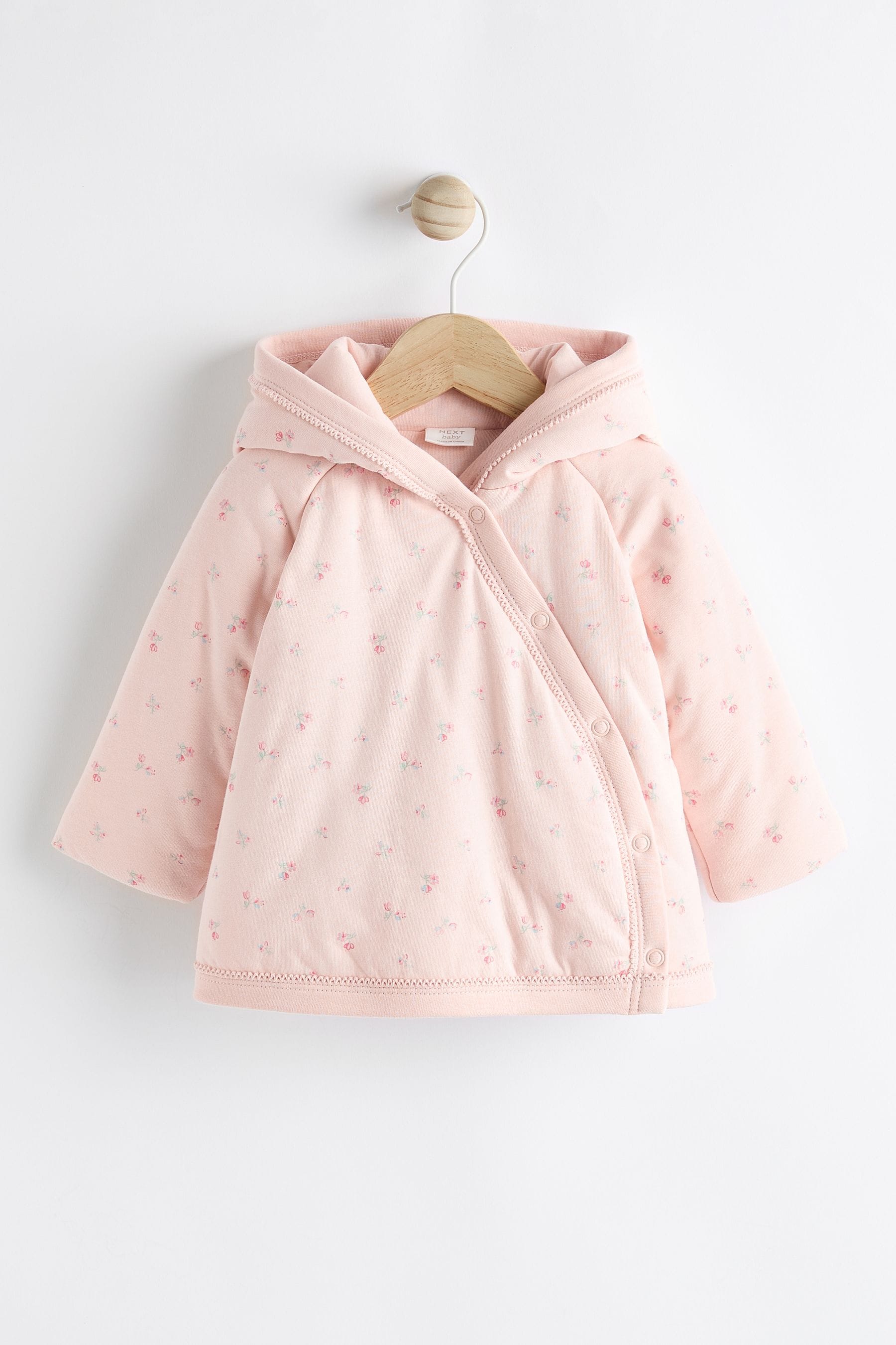 Pink Hooded Cosy Jersey Wadded Baby Wrap Jacket (0-18mths)