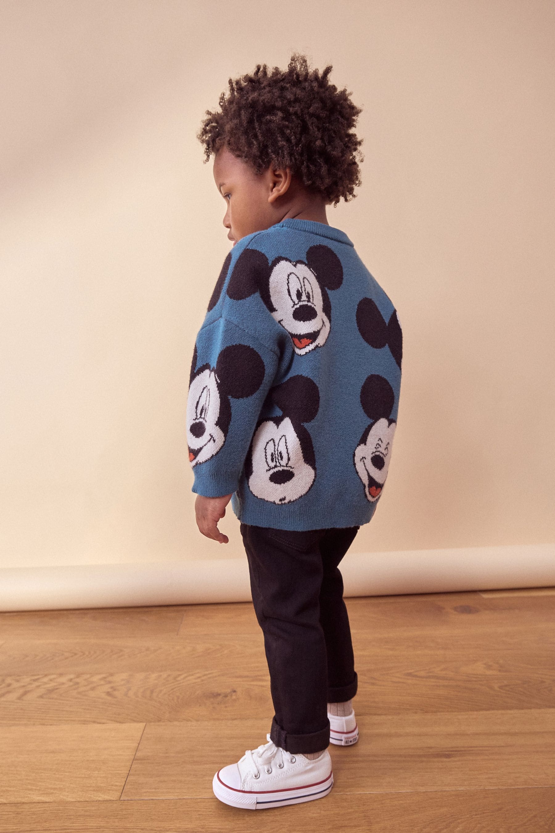 Teal Blue Mickey Mouse Knitted Crew Neck Jumper (3mths-7yrs)