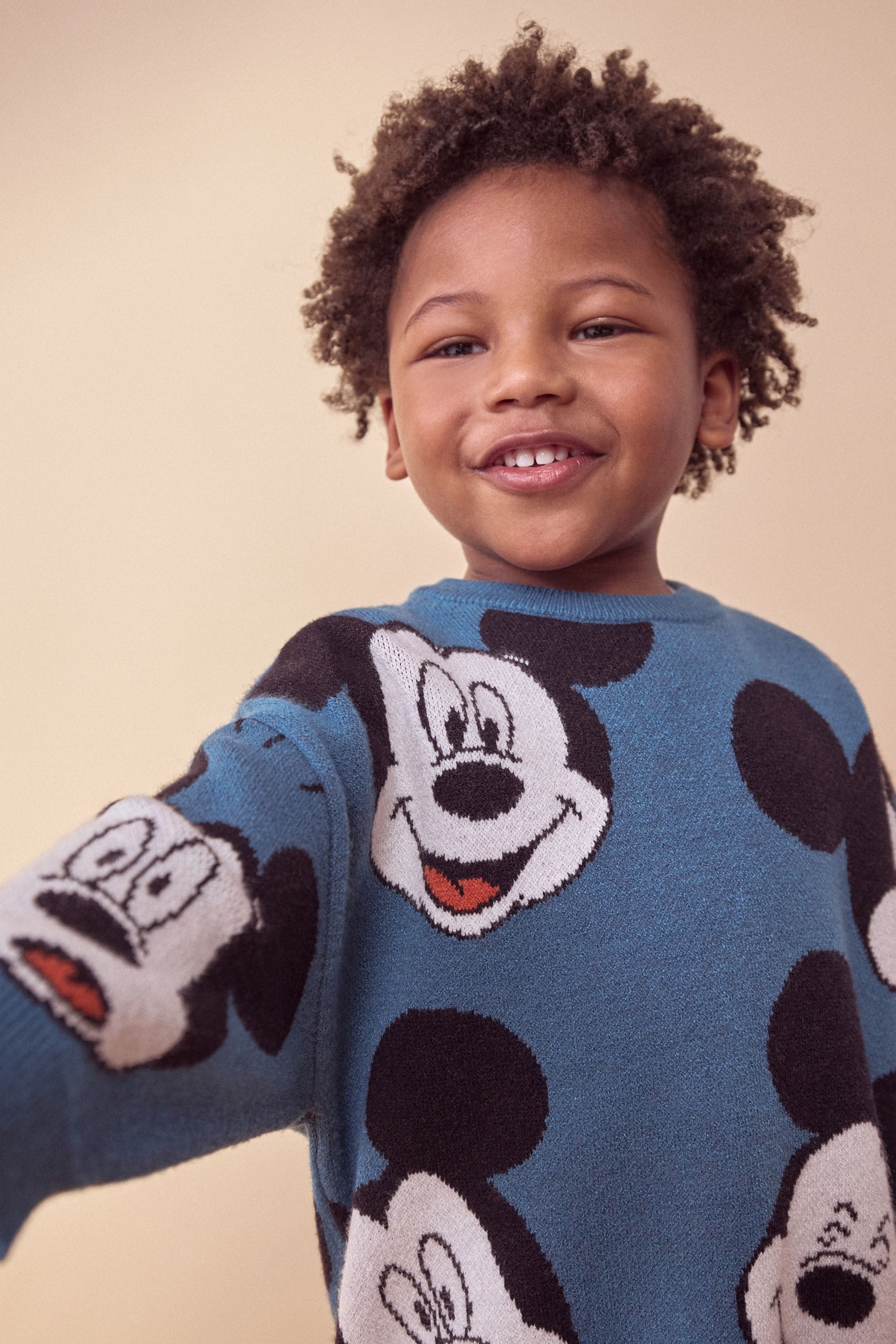 Teal Blue Mickey Mouse Knitted Crew Neck Jumper (3mths-7yrs)