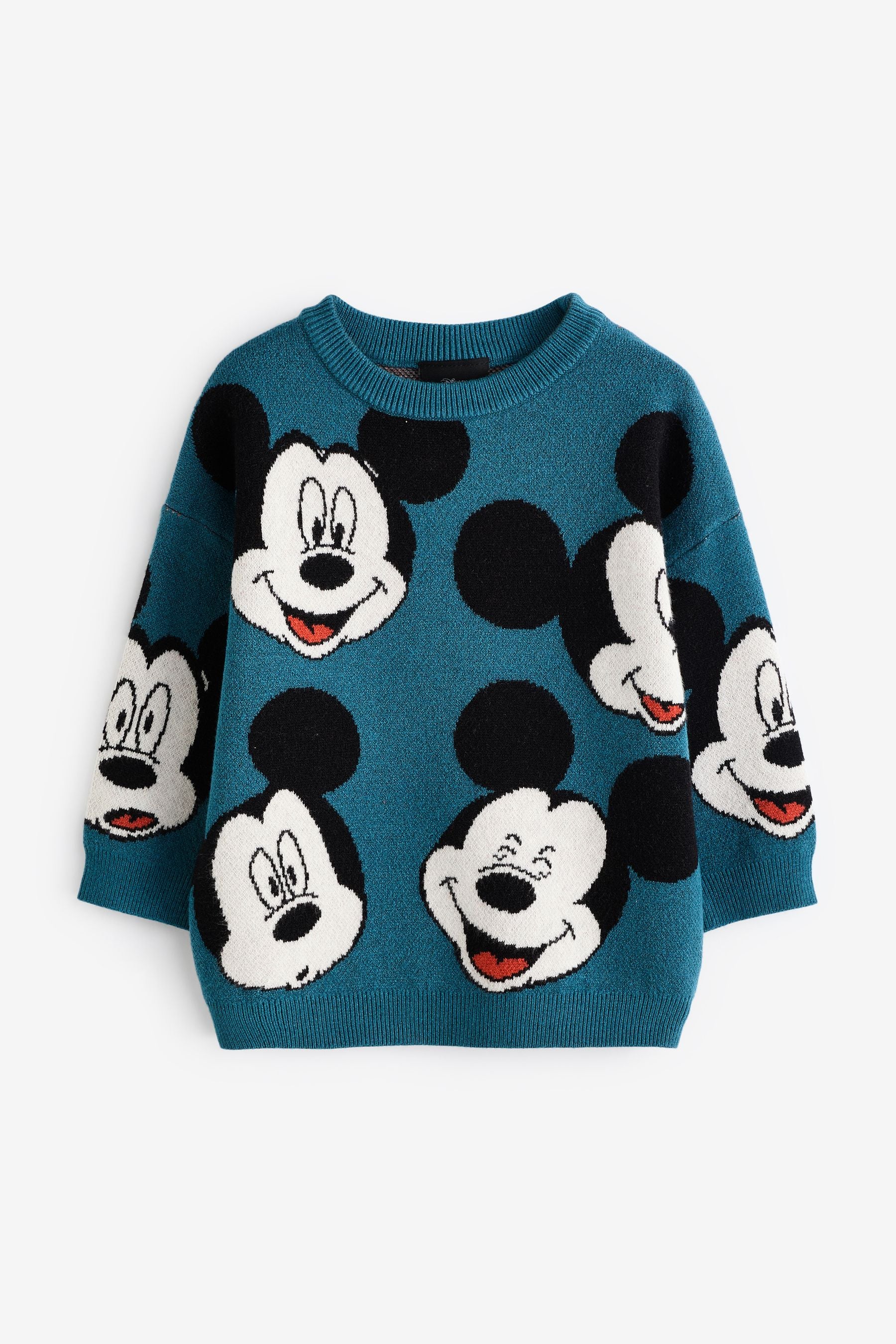 Teal Blue Mickey Mouse Knitted Crew Neck Jumper (3mths-7yrs)