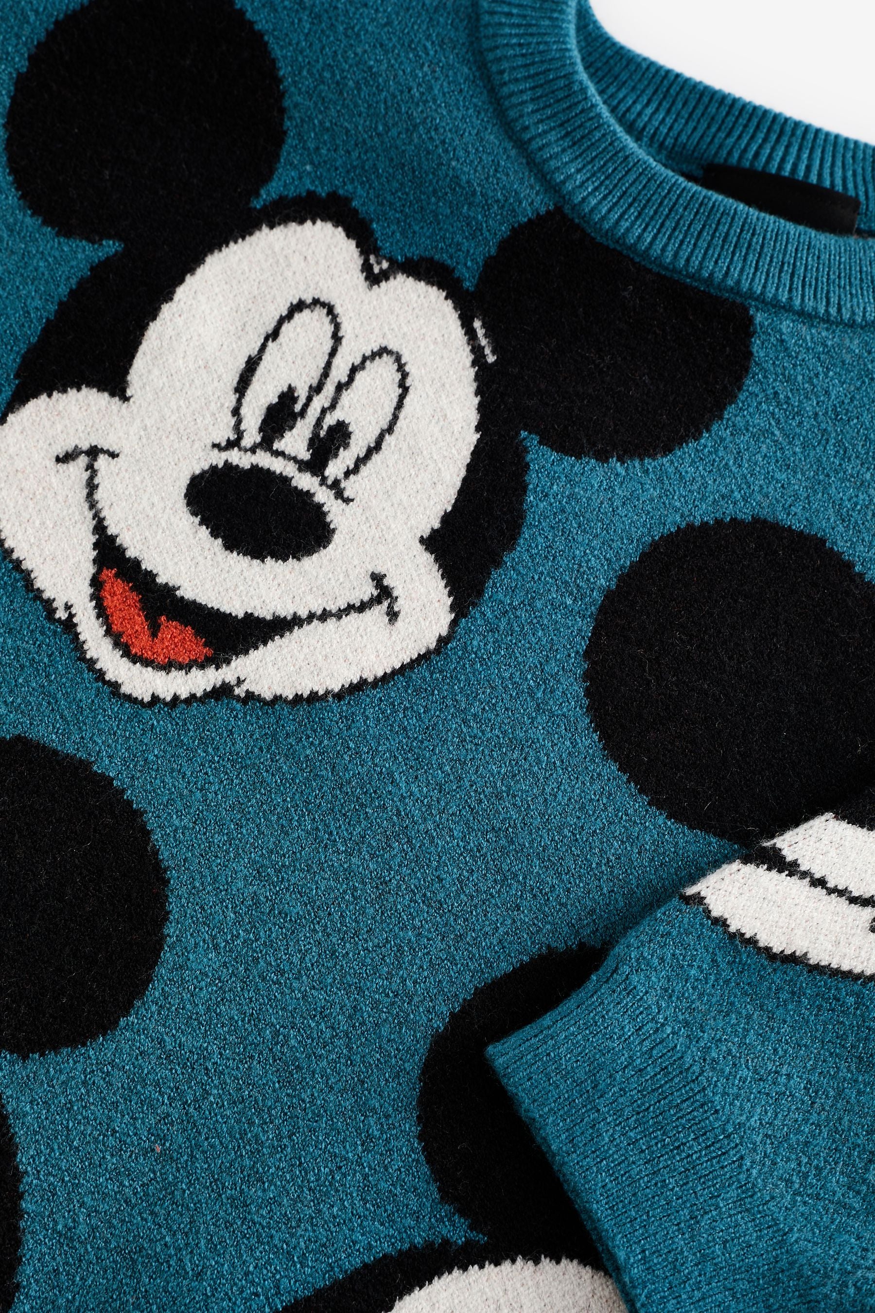 Teal Blue Mickey Mouse Knitted Crew Neck Jumper (3mths-7yrs)