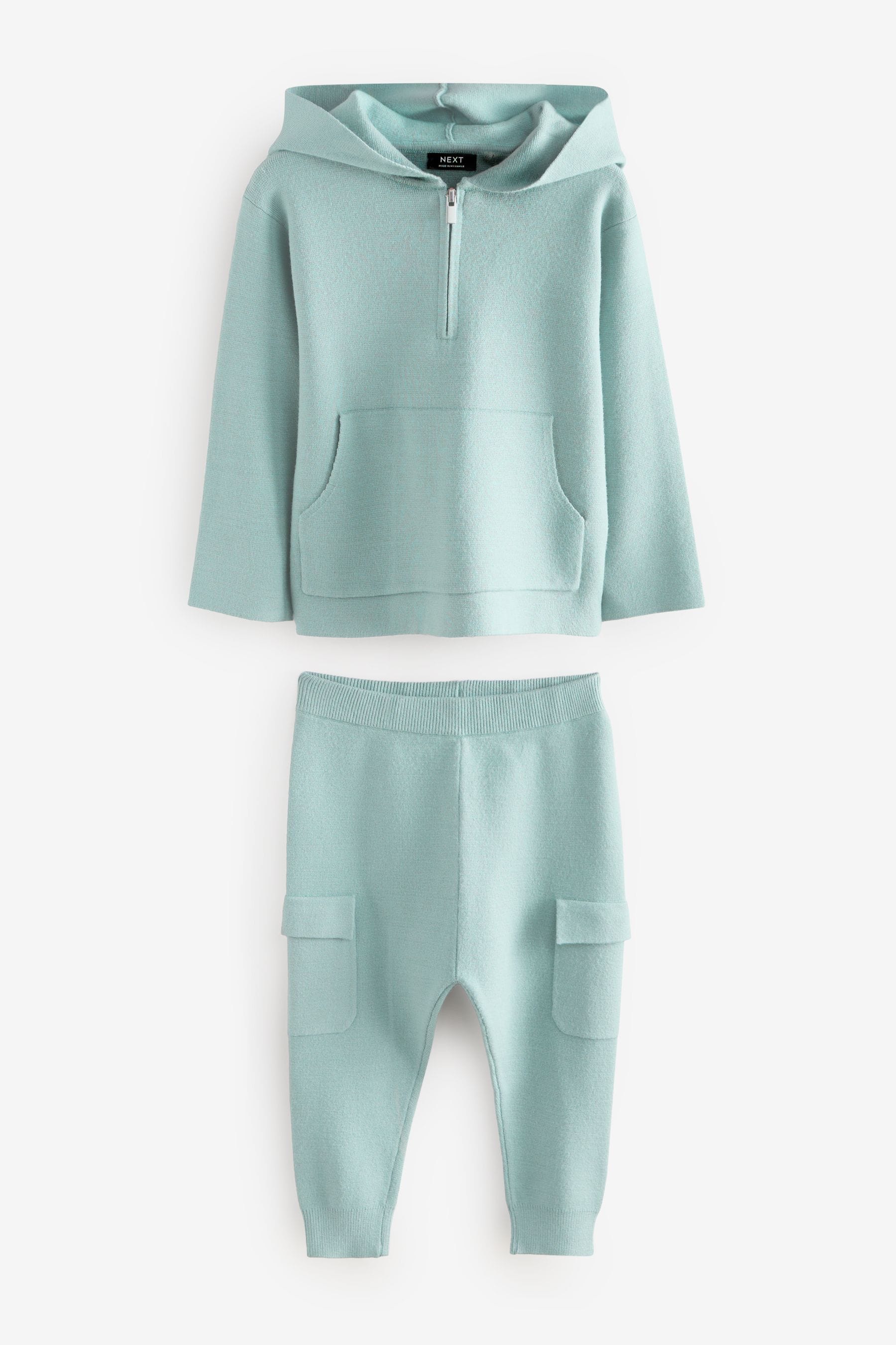 Blue Knitted Zip Neck Utility Hoodie and Joggers Set (3mths-7yrs)