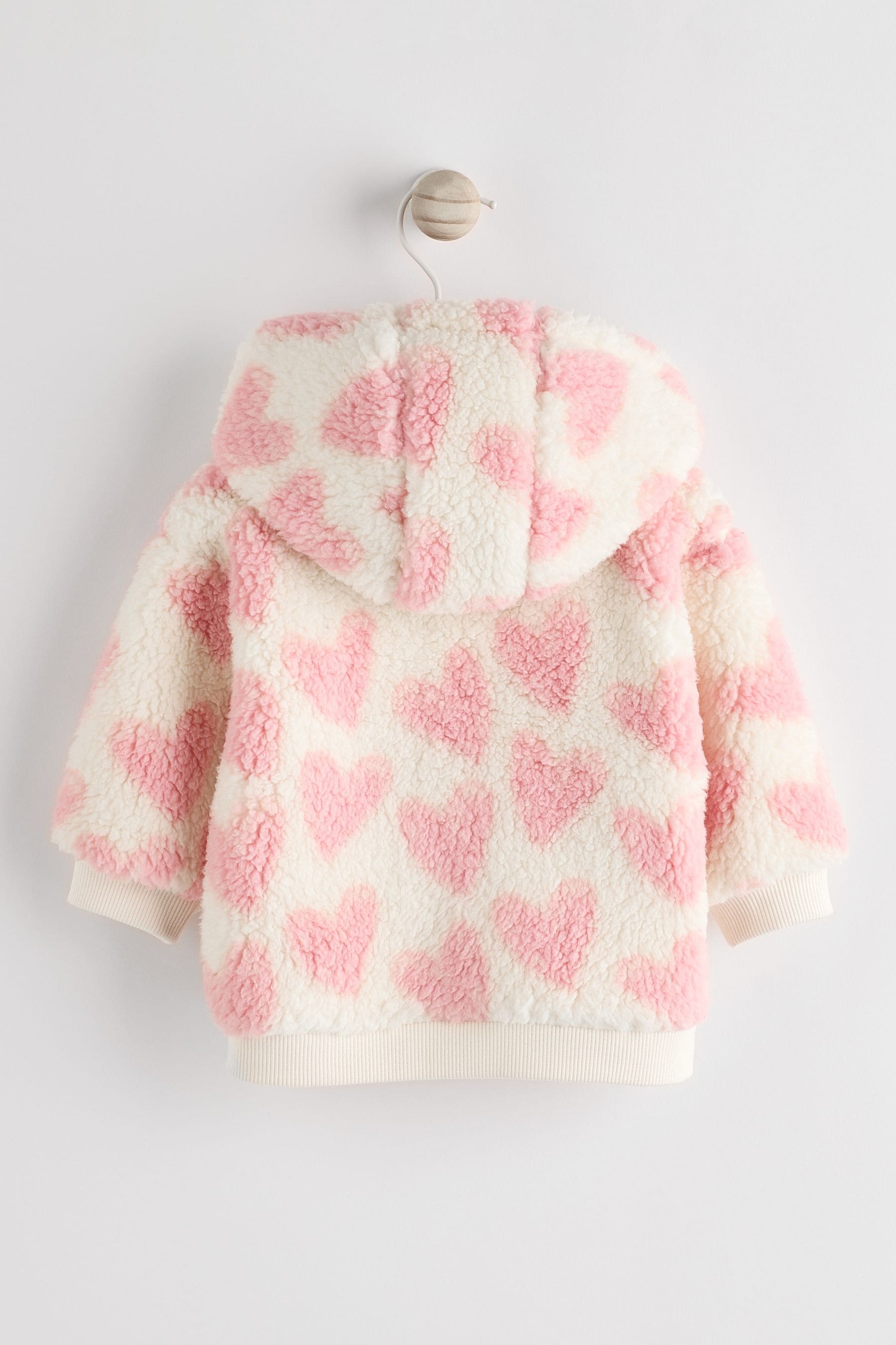 White/Pink Heart Print Baby Cosy Fleece Jacket (0mths-2yrs)