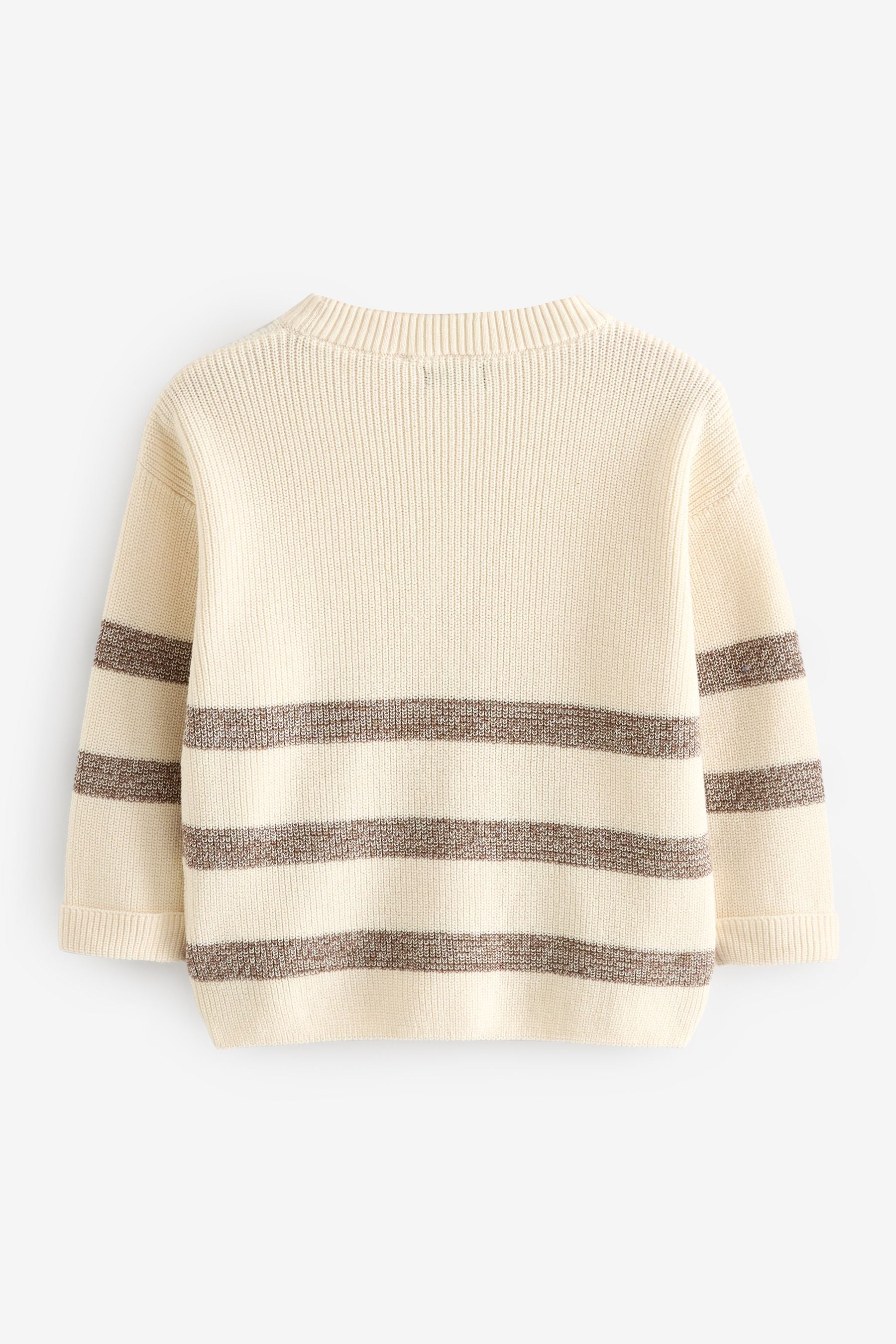 Ecru Cream/Brown Bear Stripe Knitted Crew Neck Jumper (3mths-7yrs)