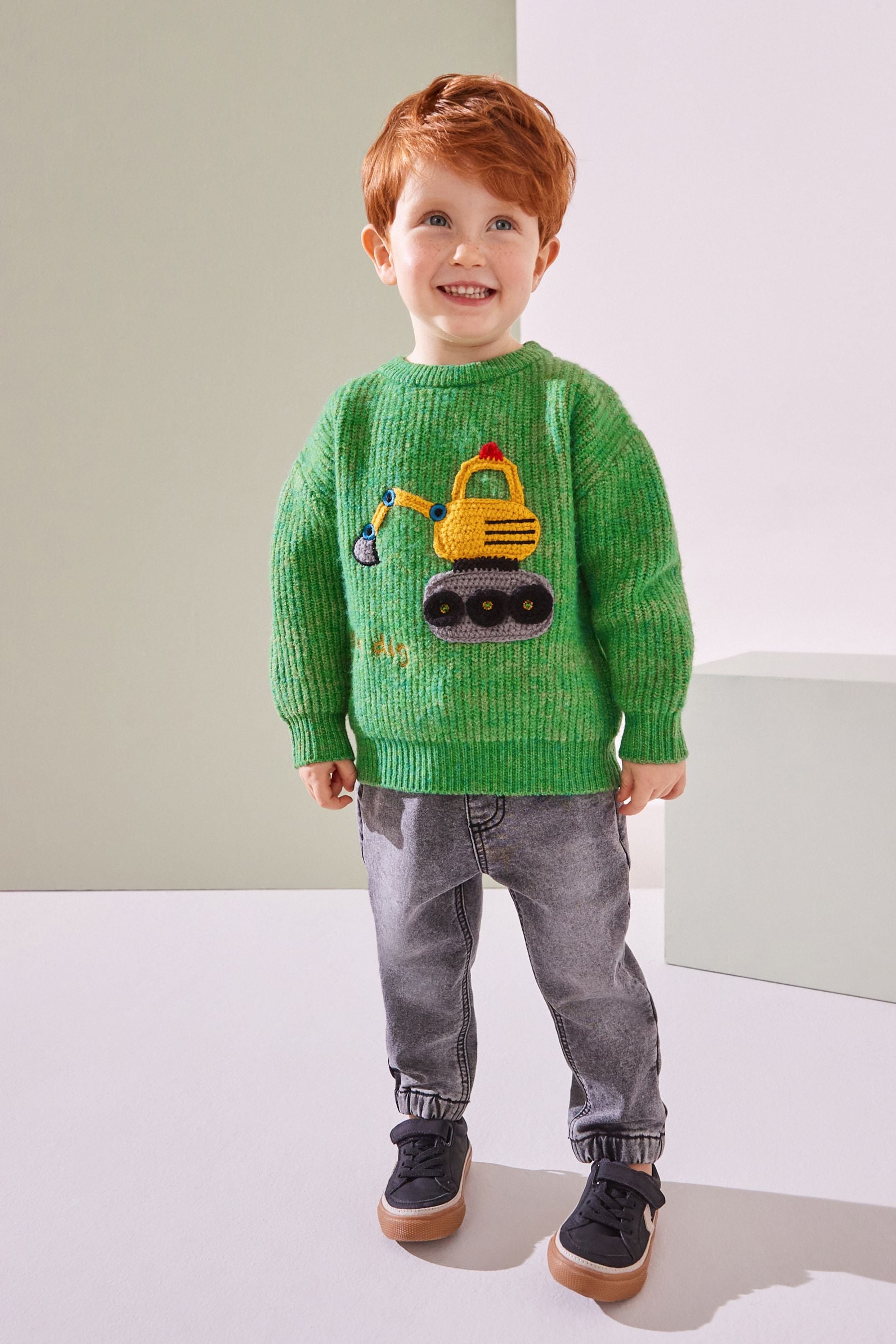 Green Digger Knitted Crew Neck Jumper (3mths-7yrs)