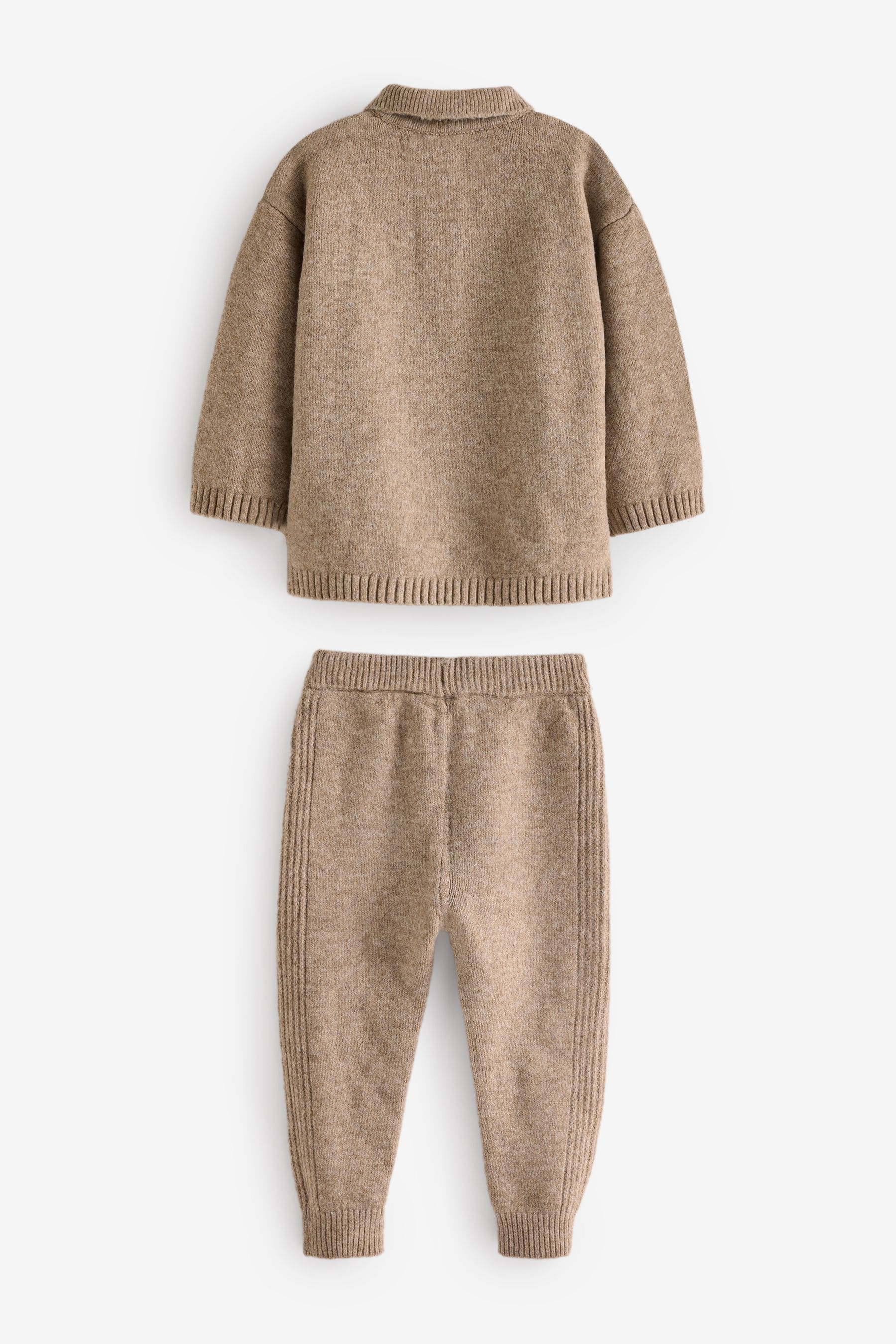 Neutral Knitted Long Sleeve Polo And Joggers Set (3mths-7yrs)