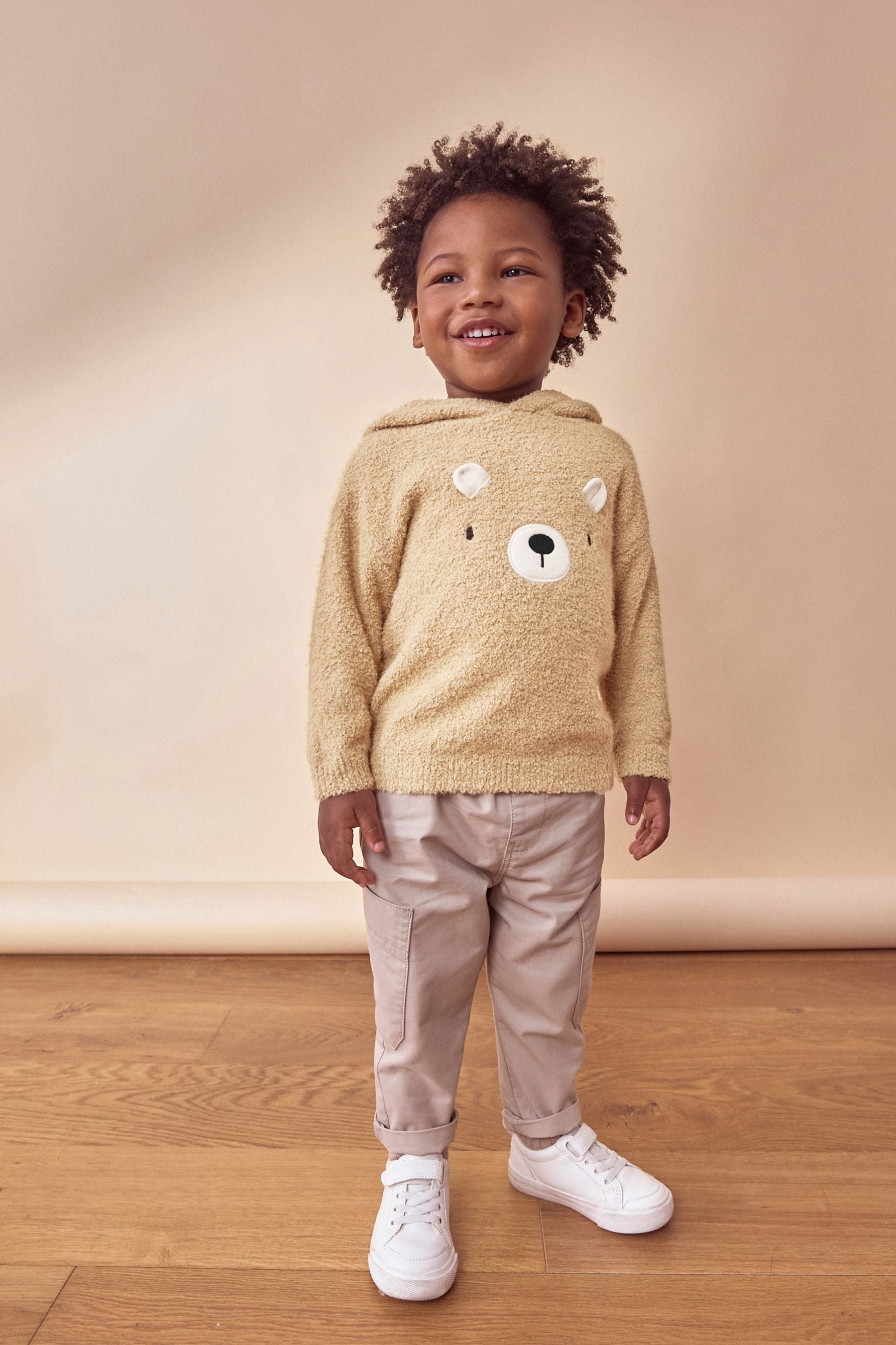 Tan Brown Bear Knitted Hoodie (3mths-7yrs)