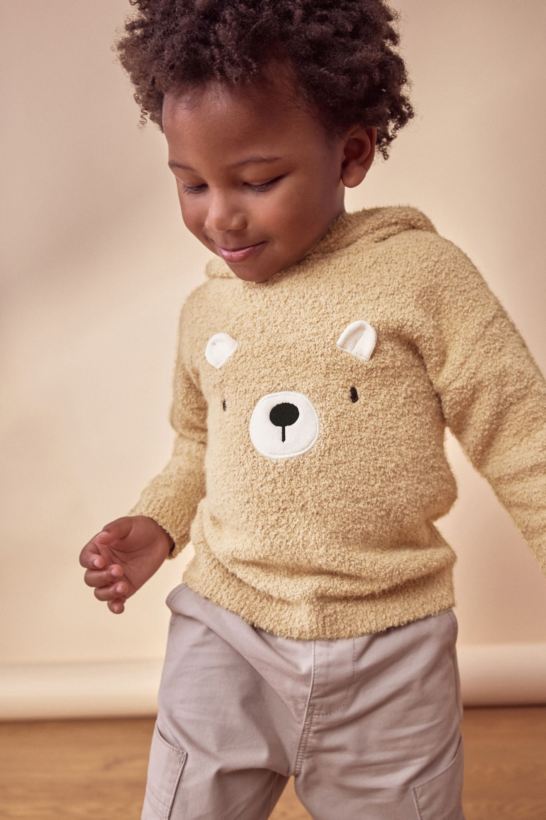 Tan Brown Bear Knitted Hoodie (3mths-7yrs)