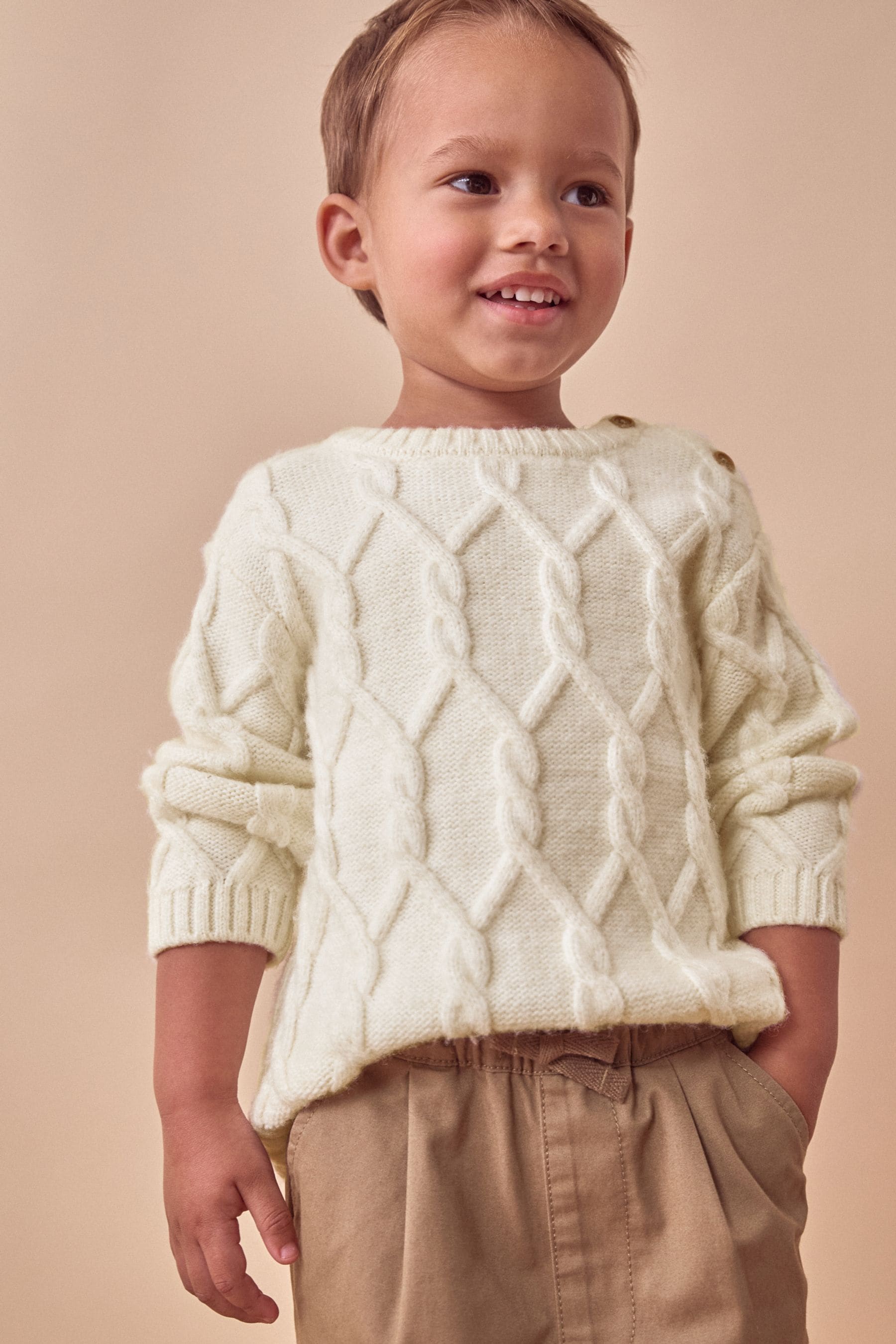 Ecru Cable Knit Crew Neck Jumper (3mths-7yrs)