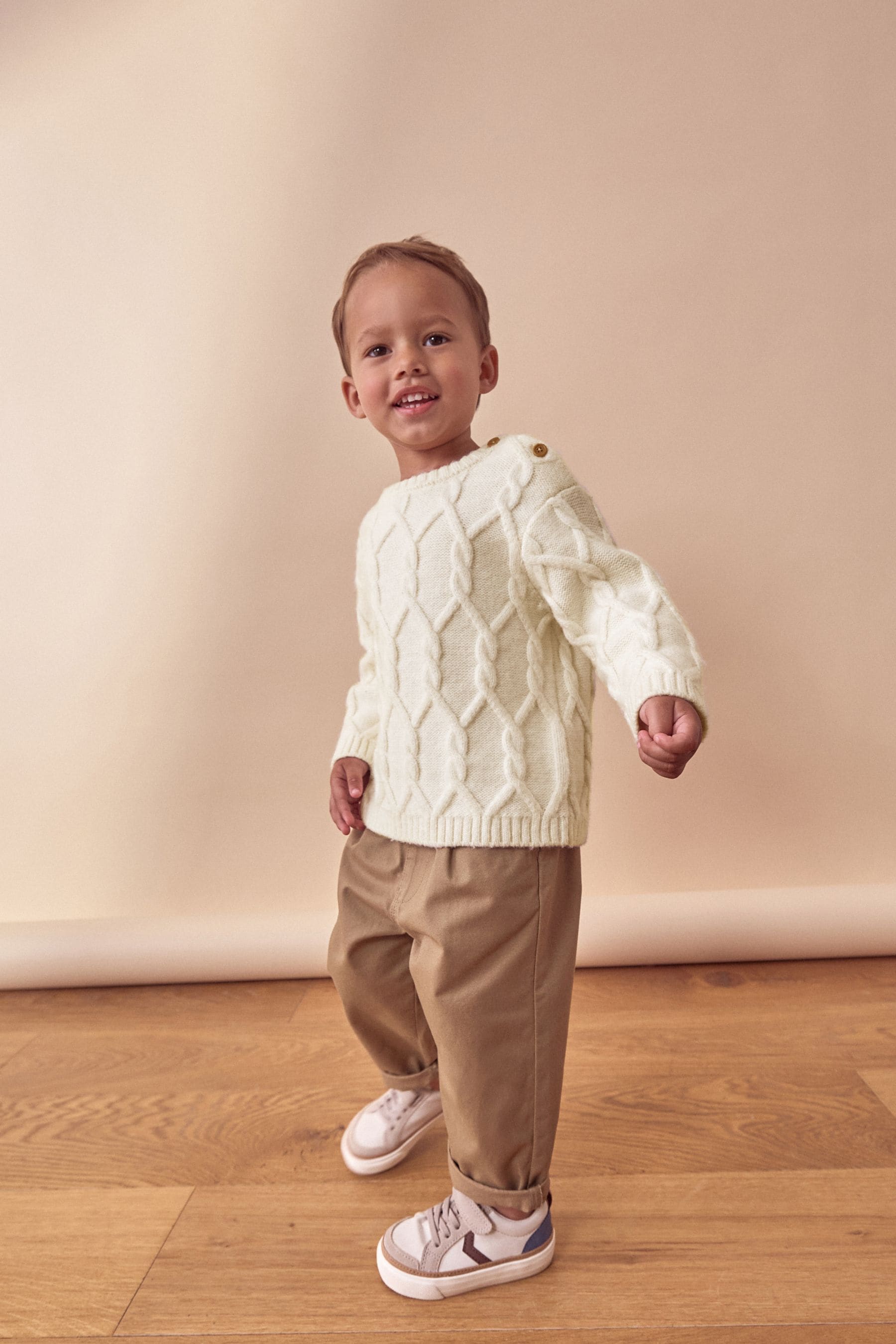 Ecru Cable Knit Crew Neck Jumper (3mths-7yrs)