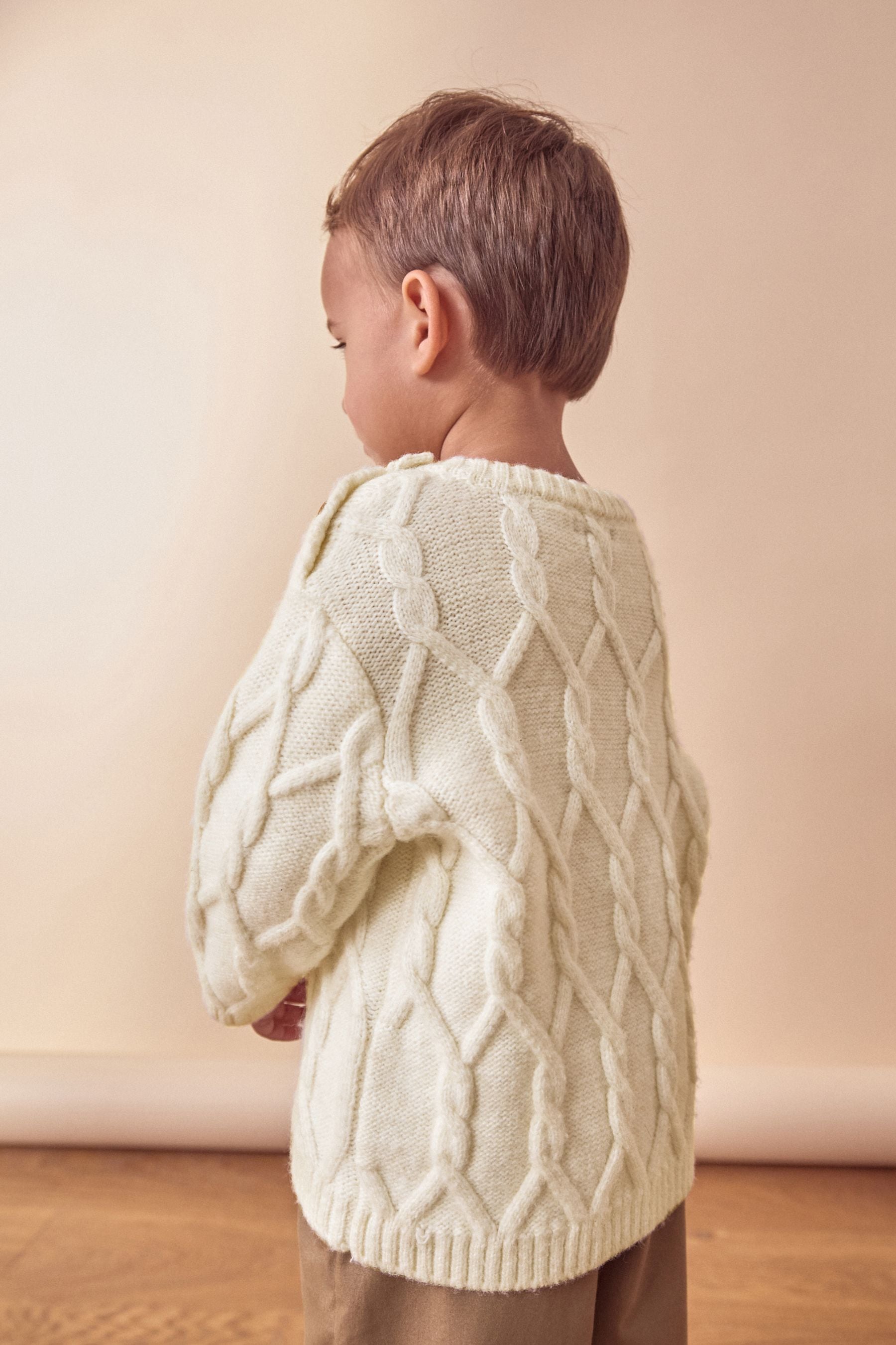 Ecru Cable Knit Crew Neck Jumper (3mths-7yrs)