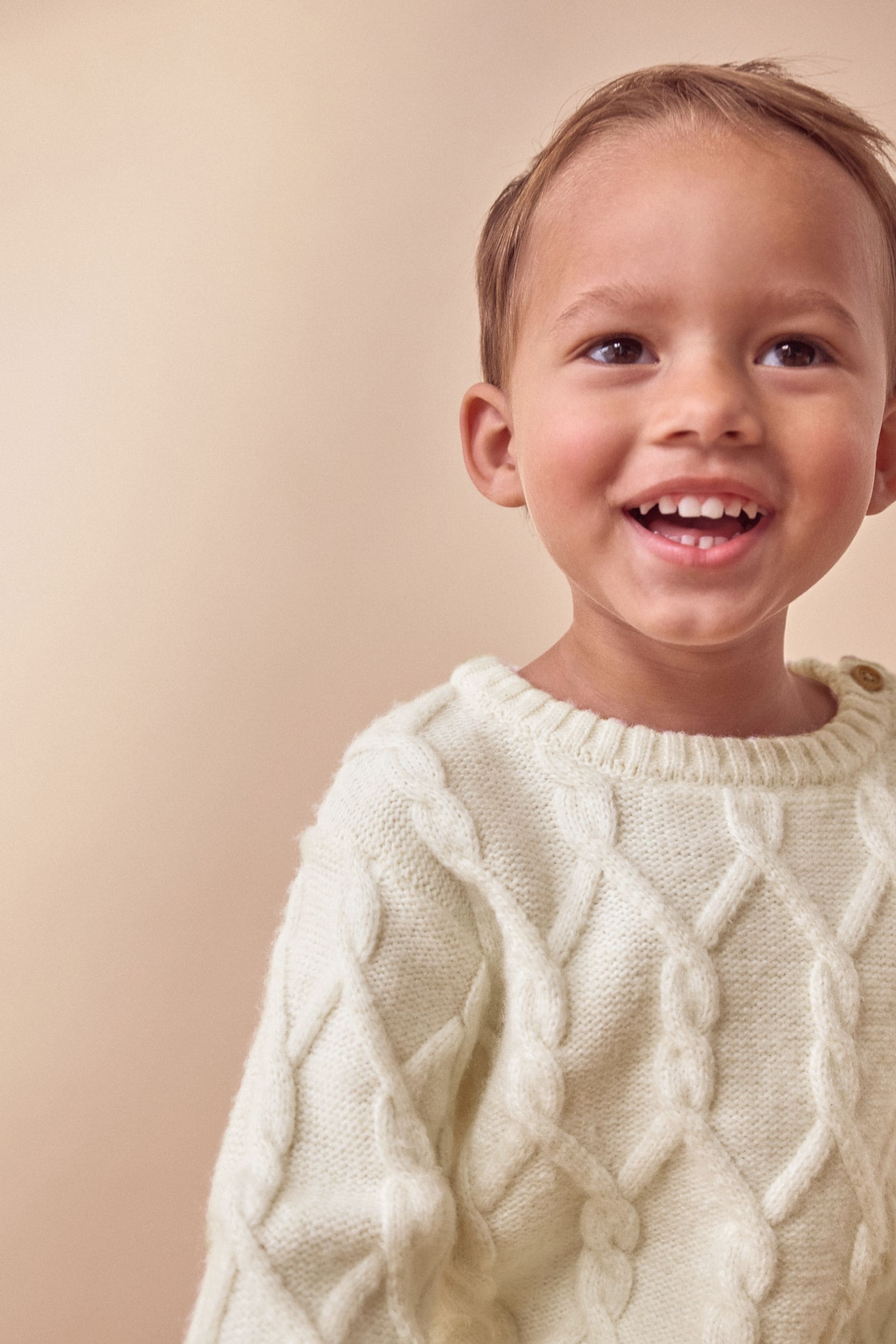 Ecru Cable Knit Crew Neck Jumper (3mths-7yrs)