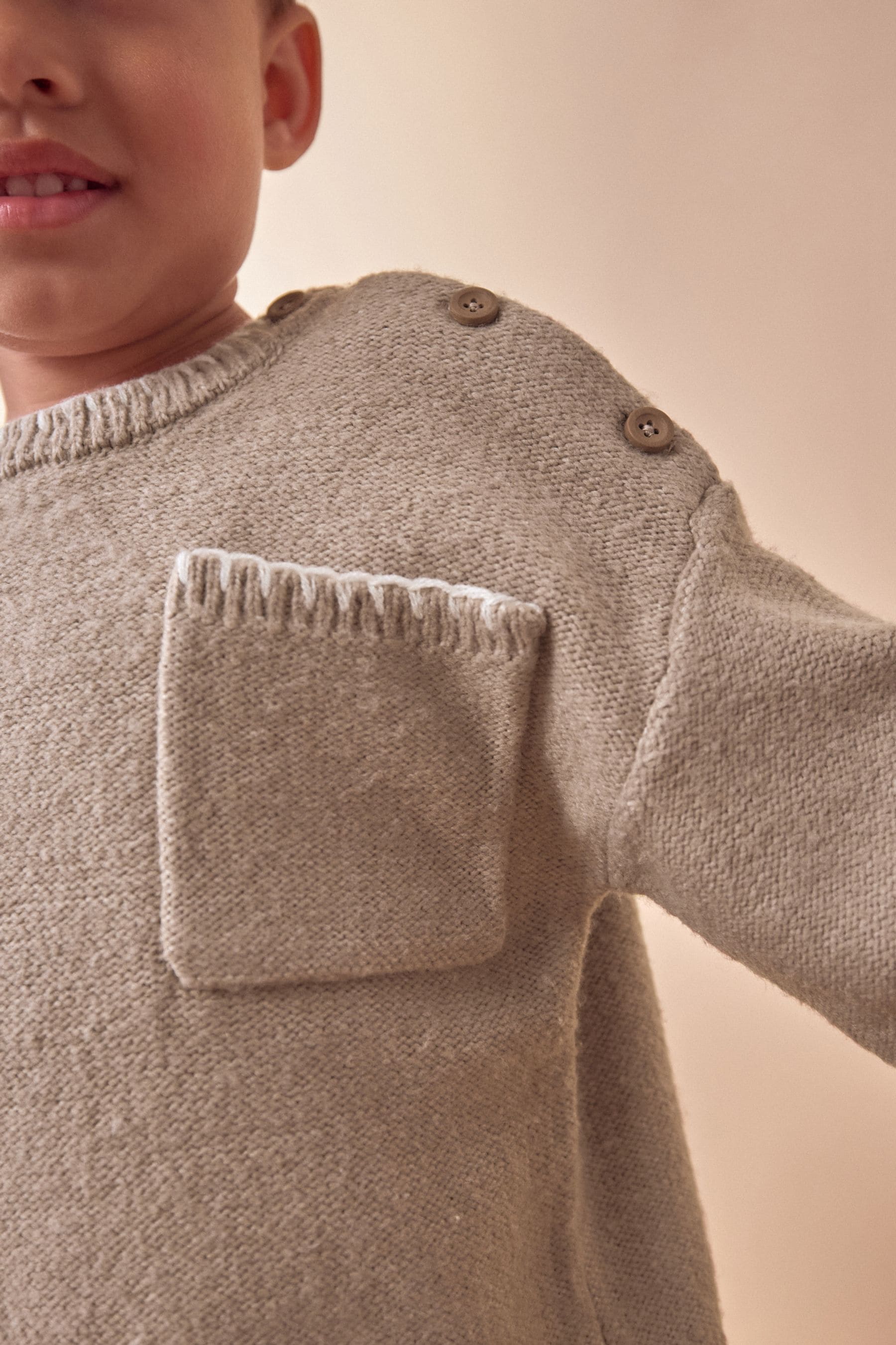 Neutral Knitted Crew Neck Jumper (3mths-7yrs)